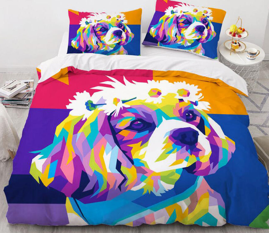 3D Colorful Dog Wearing Wreath 8847 Bed Pillowcases Quilt - King Single - from E