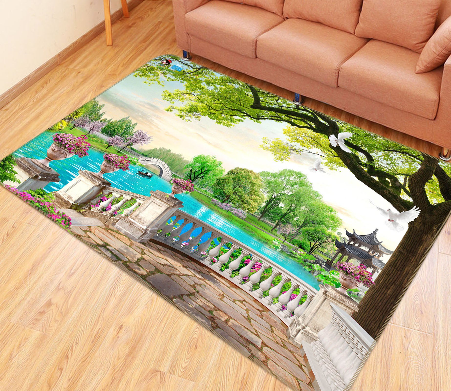 3D Balcony Lake 3060 Rug Non Slip Rug Mat