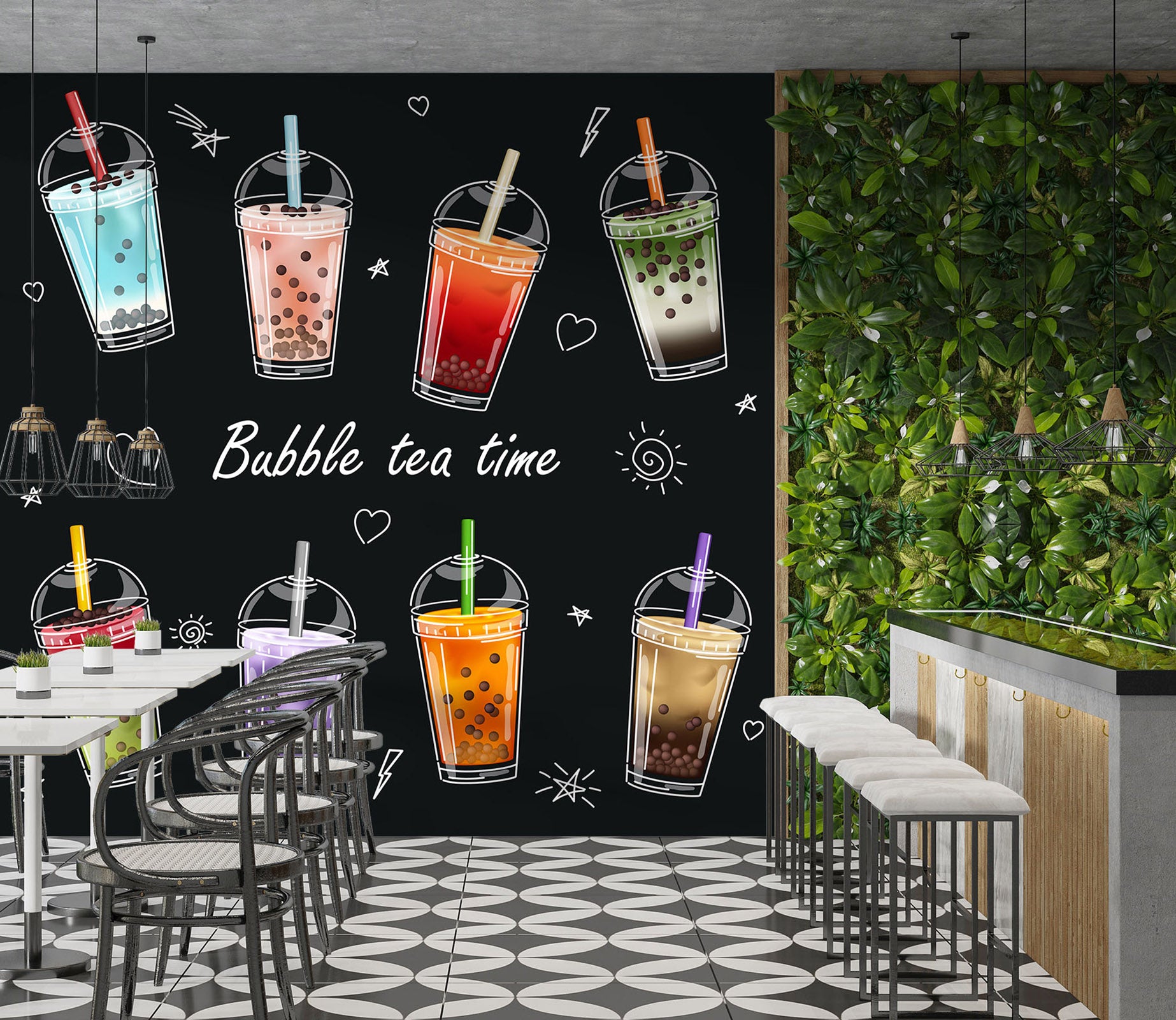 3D Pearl Tea 2067 Fruit Bubble Tea Milk Tea Shop Wall Murals