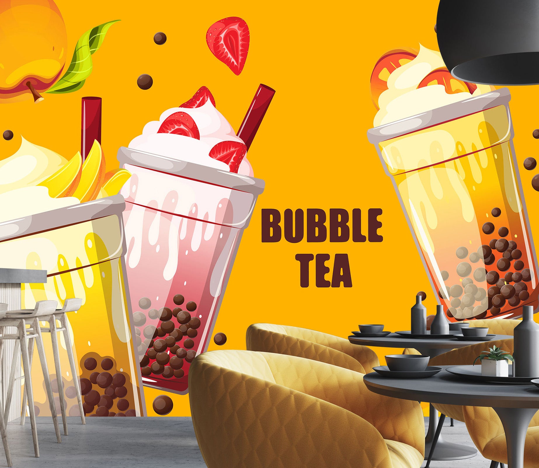 3D Pearl Tea 2090 Fruit Bubble Tea Milk Tea Shop Wall Murals