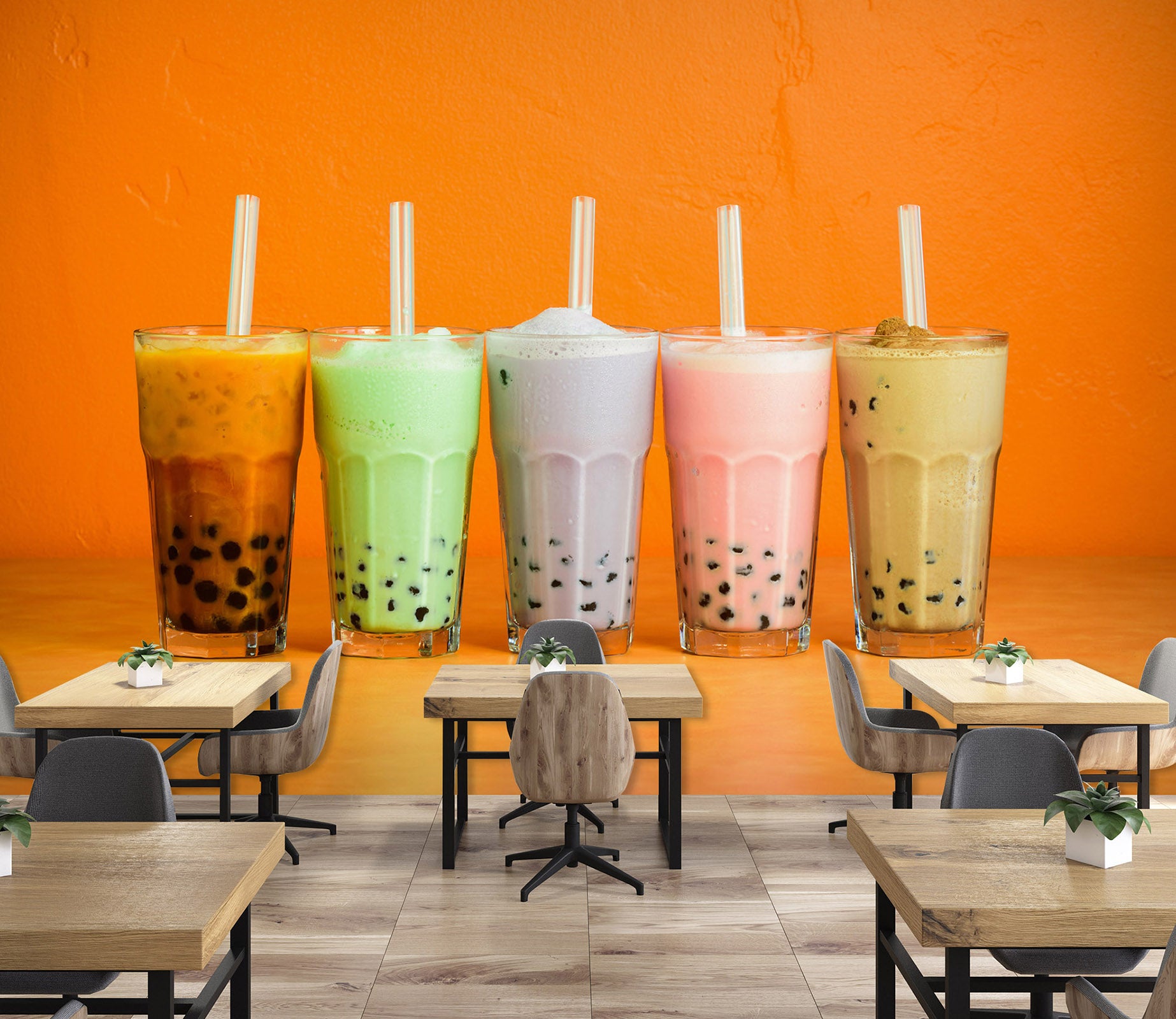 3D Pearl Tea 2040 Fruit Bubble Tea Milk Tea Shop Wall Murals