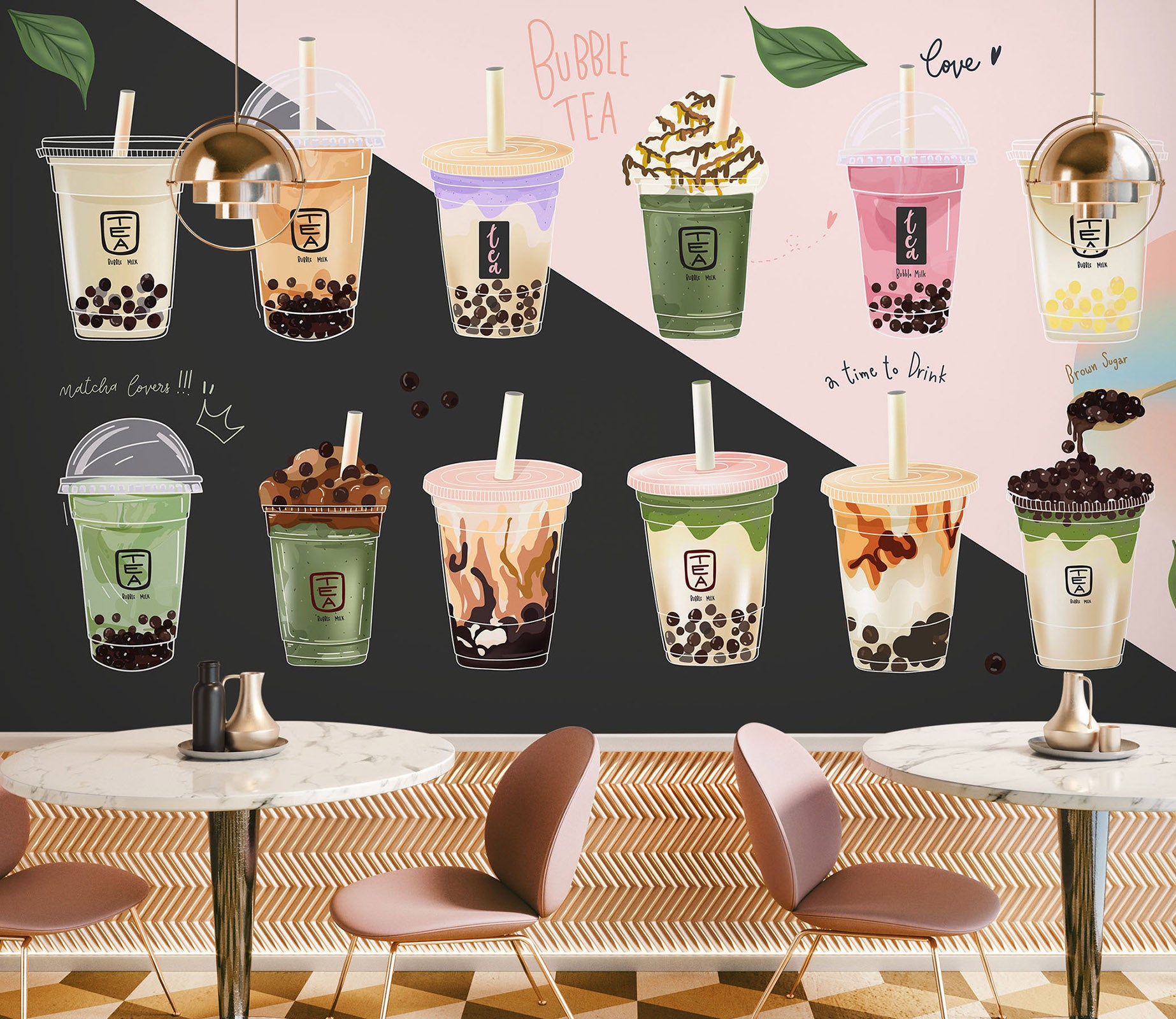 3D Pearl Tea 2065 Fruit Bubble Tea Milk Tea Shop Wall Murals