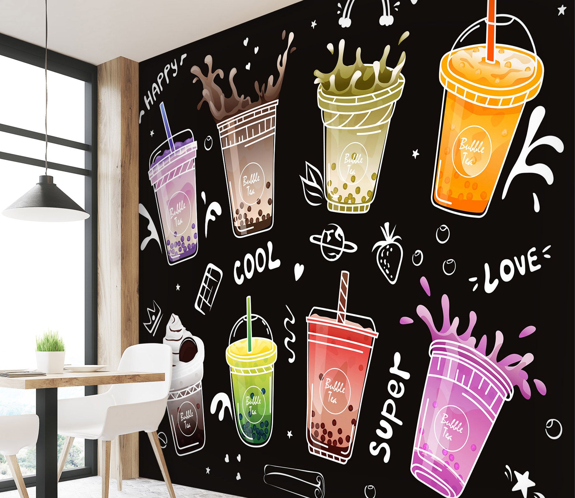 3D Pearl Tea 2085 Fruit Bubble Tea Milk Tea Shop Wall Murals