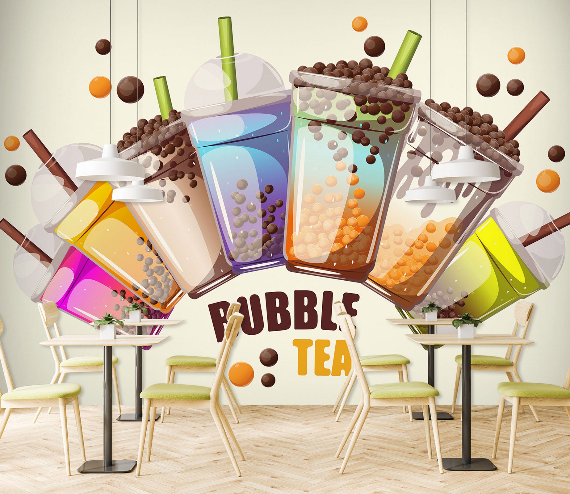 3D Pearl Tea 2089 Fruit Bubble Tea Milk Tea Shop Wall Murals