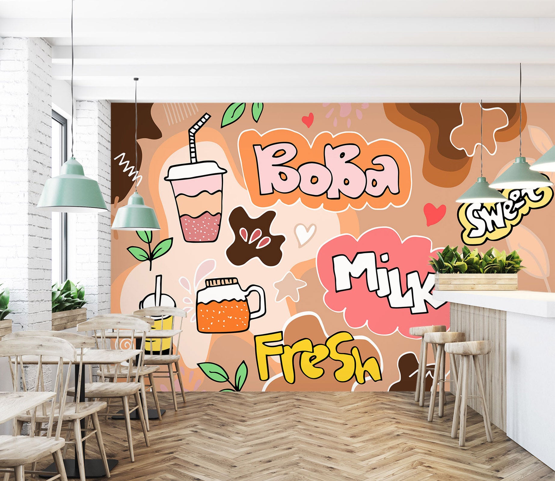 3D Pearl Tea 2072 Fruit Bubble Tea Milk Tea Shop Wall Murals