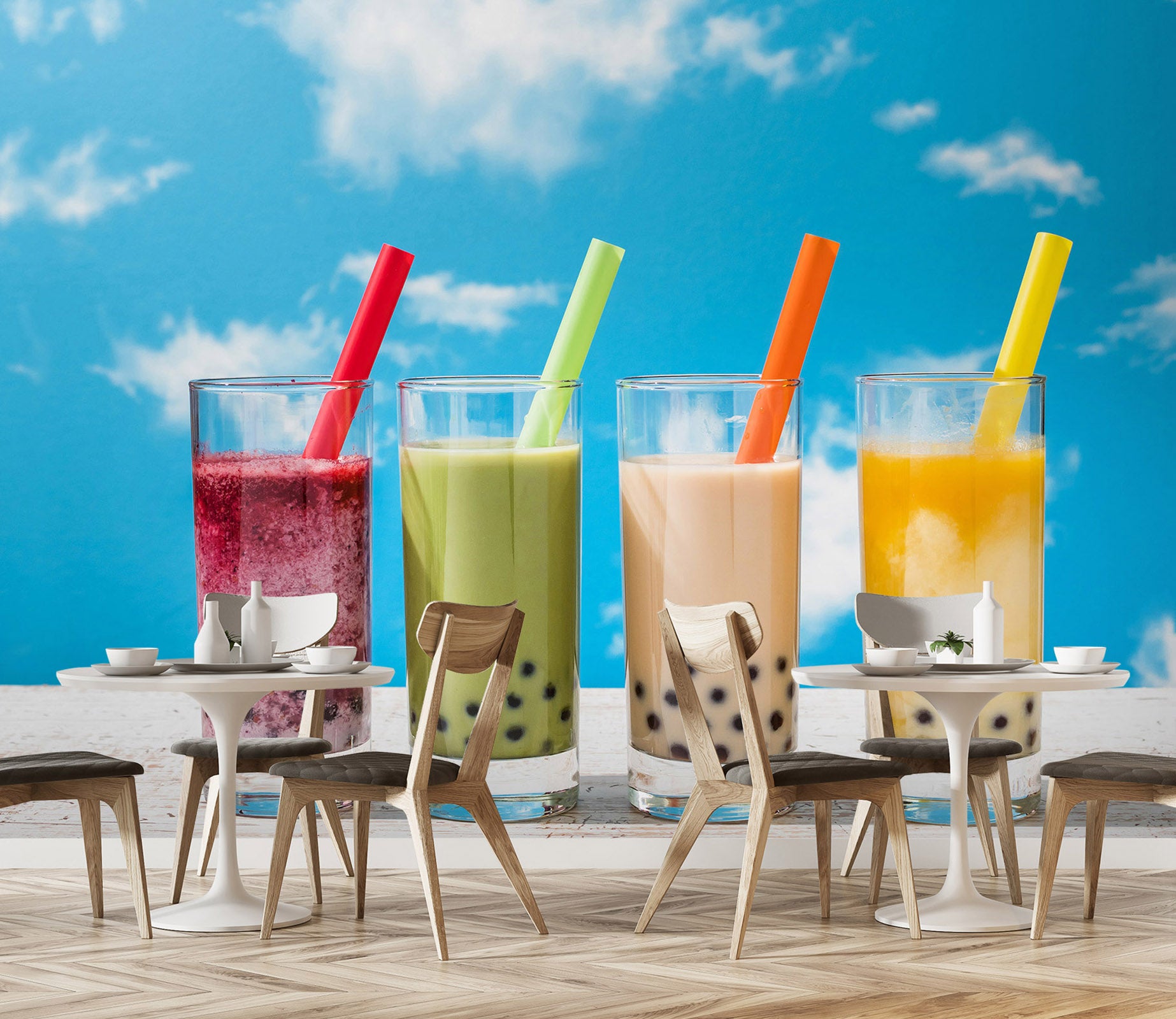 3D Pearl Tea 2050 Fruit Bubble Tea Milk Tea Shop Wall Murals