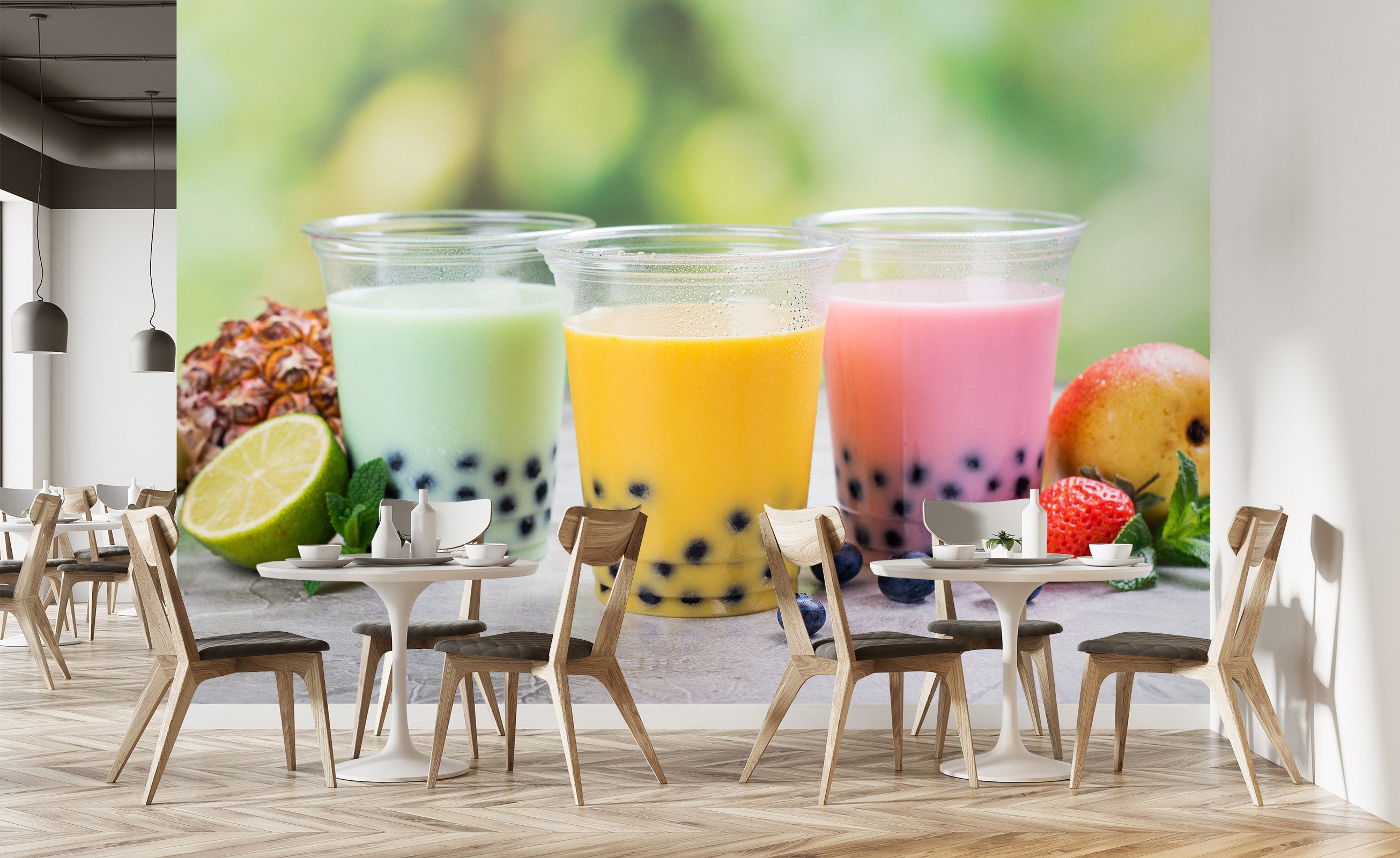 3D Pearl Tea 2042 Fruit Bubble Tea Milk Tea Shop Wall Murals