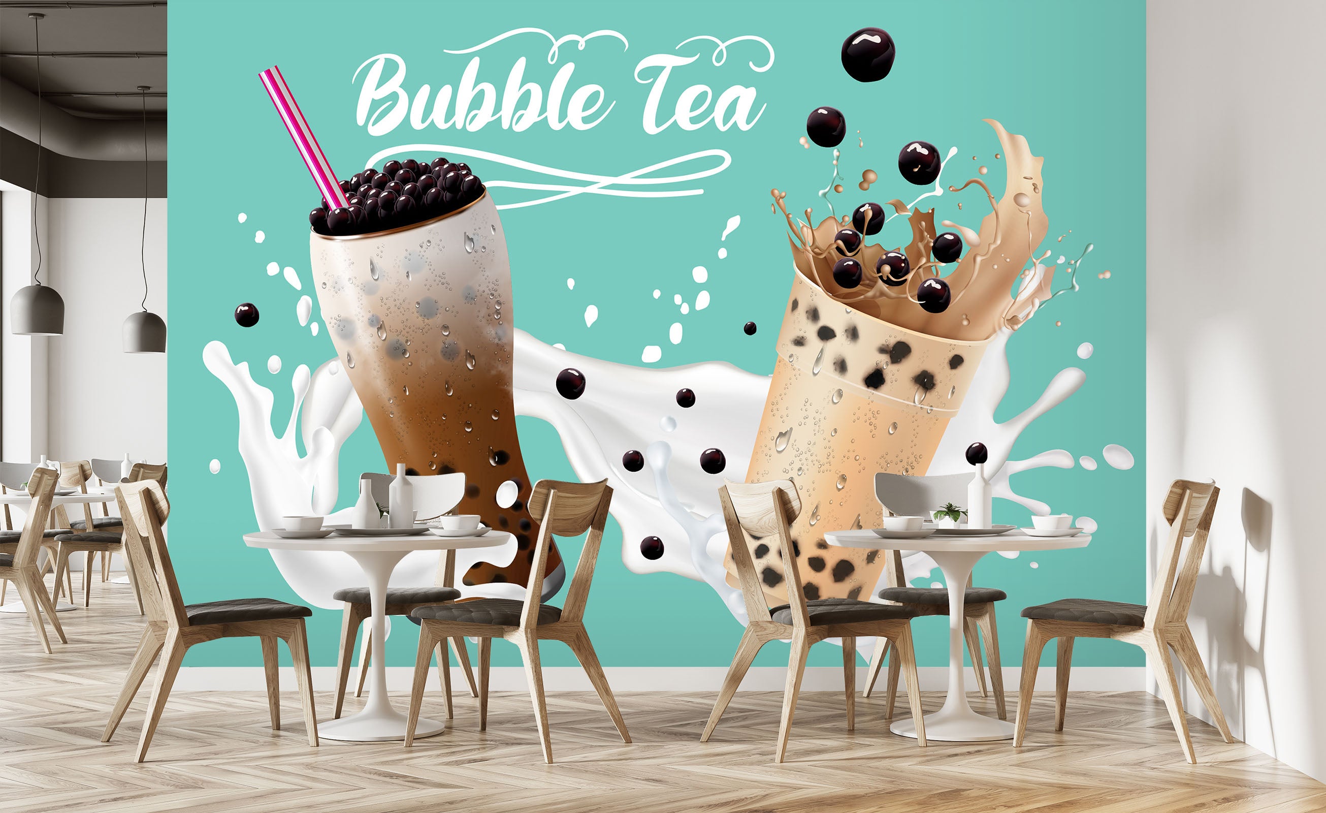 3D Pearl Tea 2077 Fruit Bubble Tea Milk Tea Shop Wall Murals