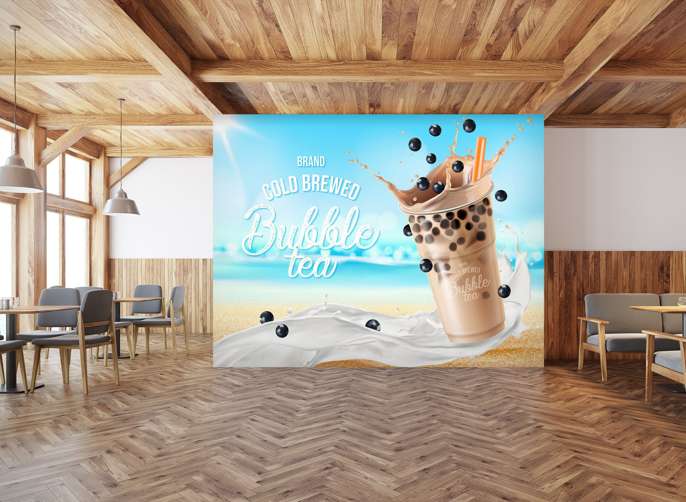 3D Pearl Tea 2074 Fruit Bubble Tea Milk Tea Shop Wall Murals