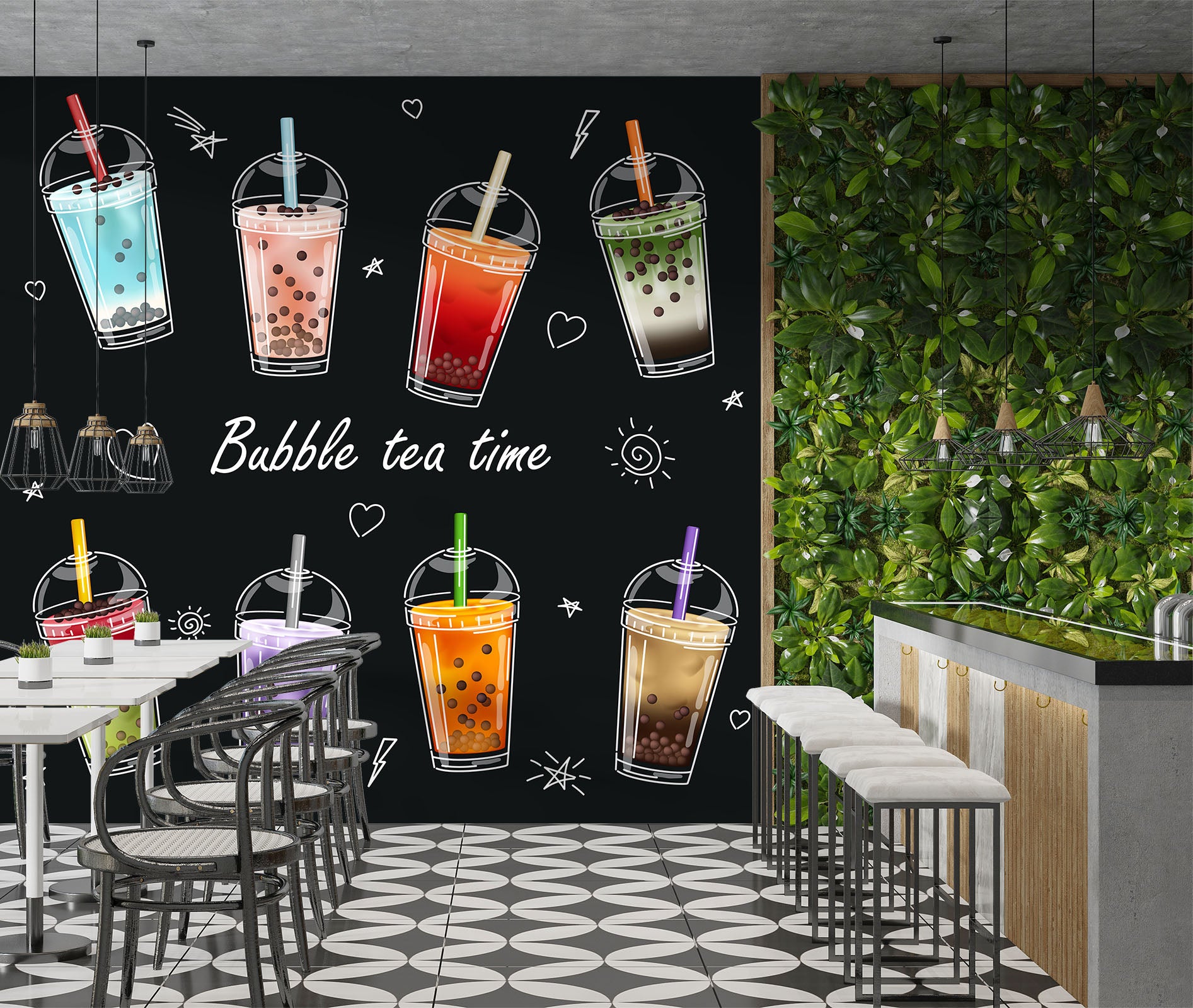 3D Pearl Tea 2067 Fruit Bubble Tea Milk Tea Shop Wall Murals