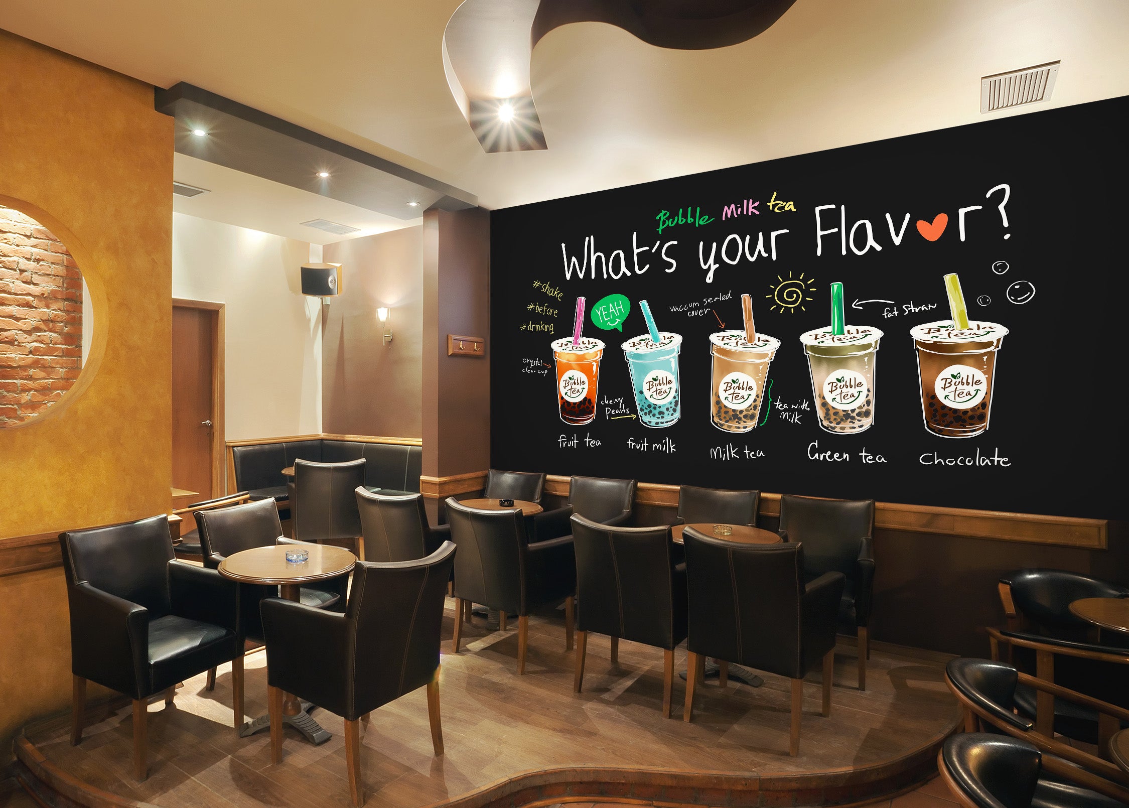 3D Pearl Tea 2046 Fruit Bubble Tea Milk Tea Shop Wall Murals