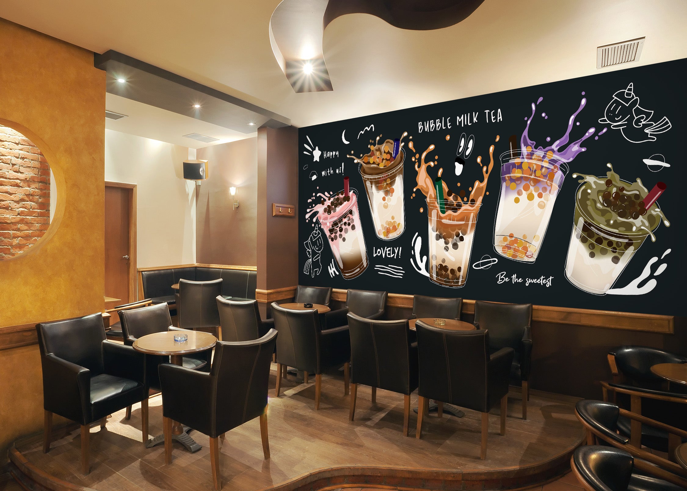 3D Pearl Tea 2061 Fruit Bubble Tea Milk Tea Shop Wall Murals