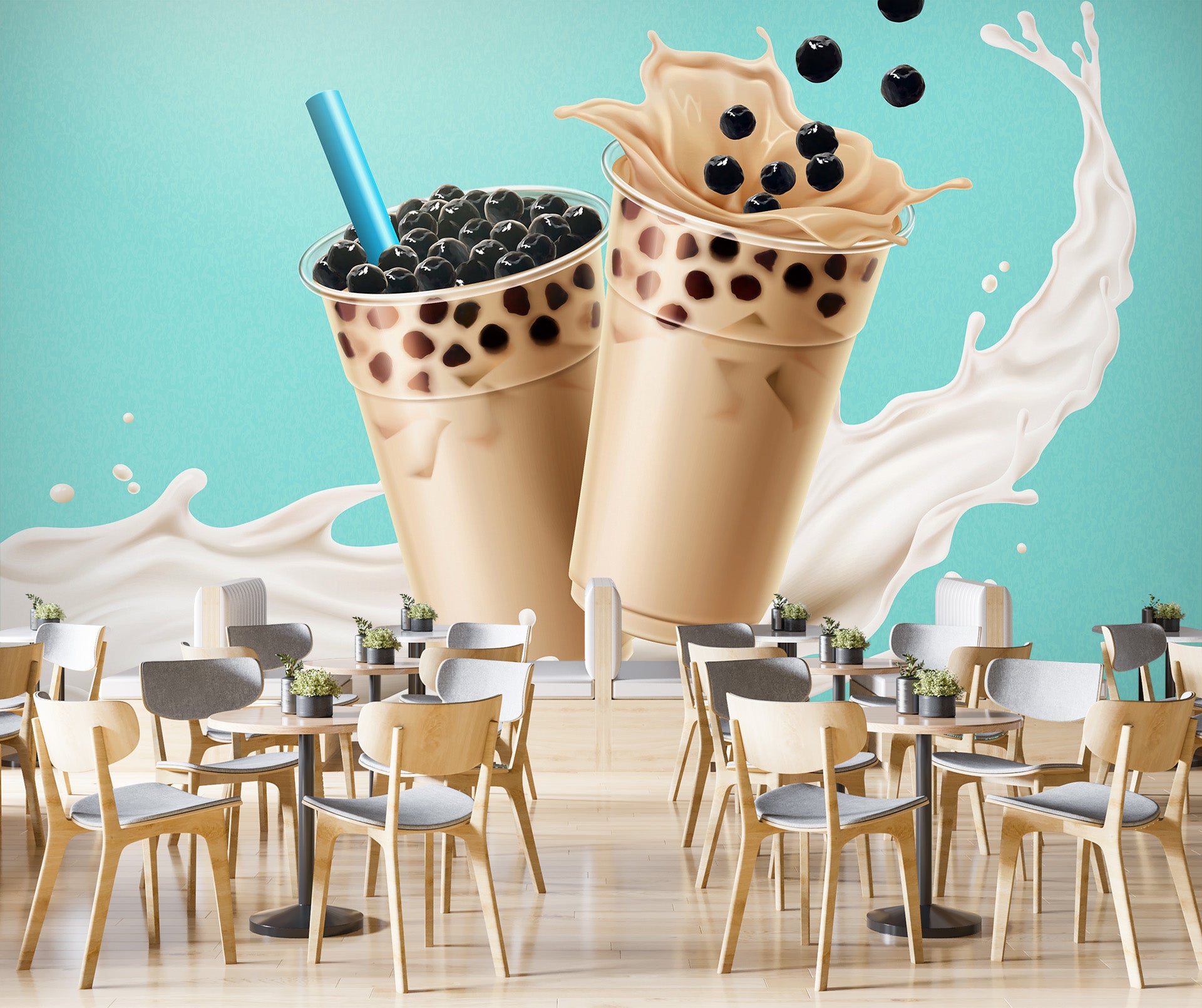 3D Pearl Tea 2047 Fruit Bubble Tea Milk Tea Shop Wall Murals