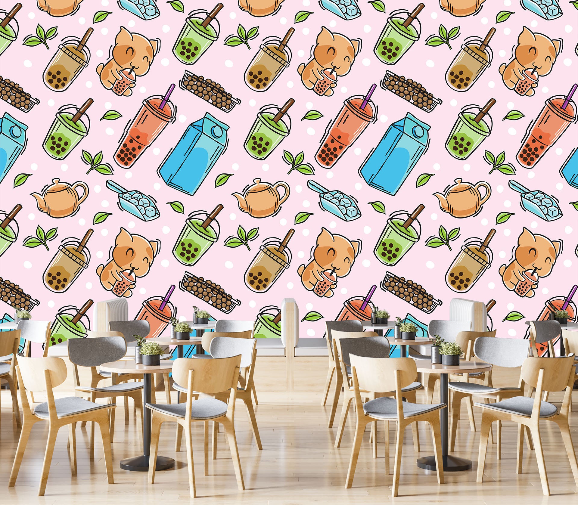 3D Pearl Tea 2083 Fruit Bubble Tea Milk Tea Shop Wall Murals