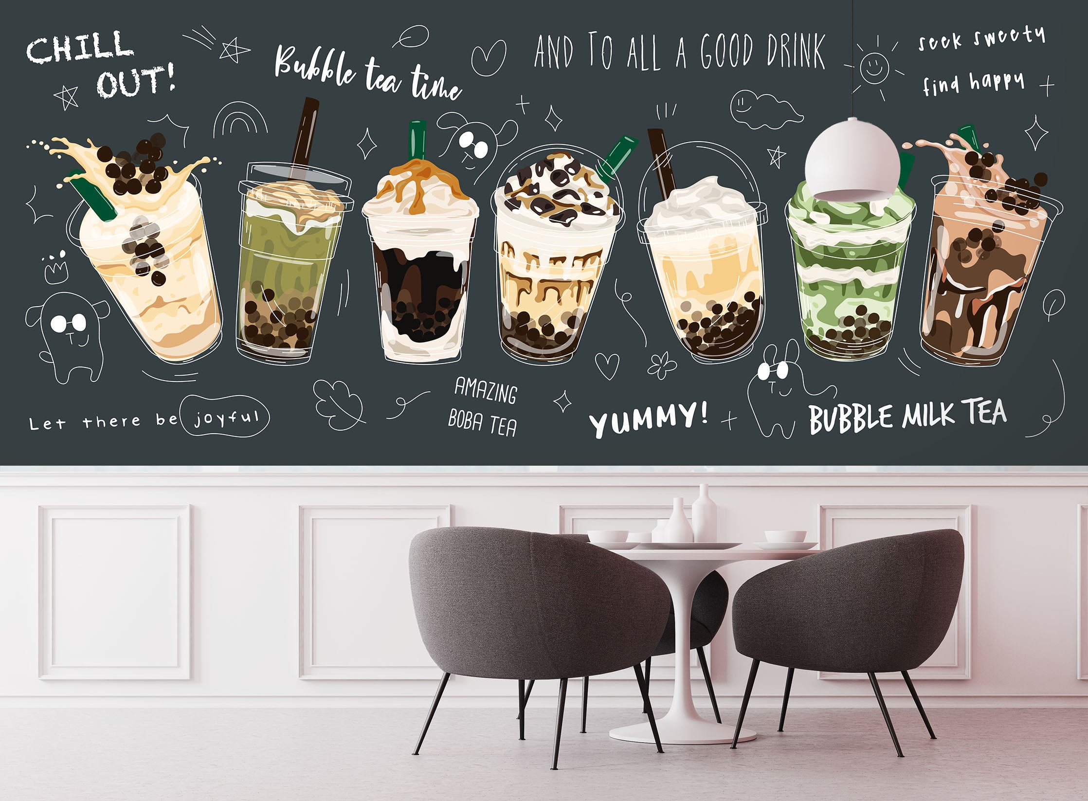 3D Pearl Tea 2058 Fruit Bubble Tea Milk Tea Shop Wall Murals