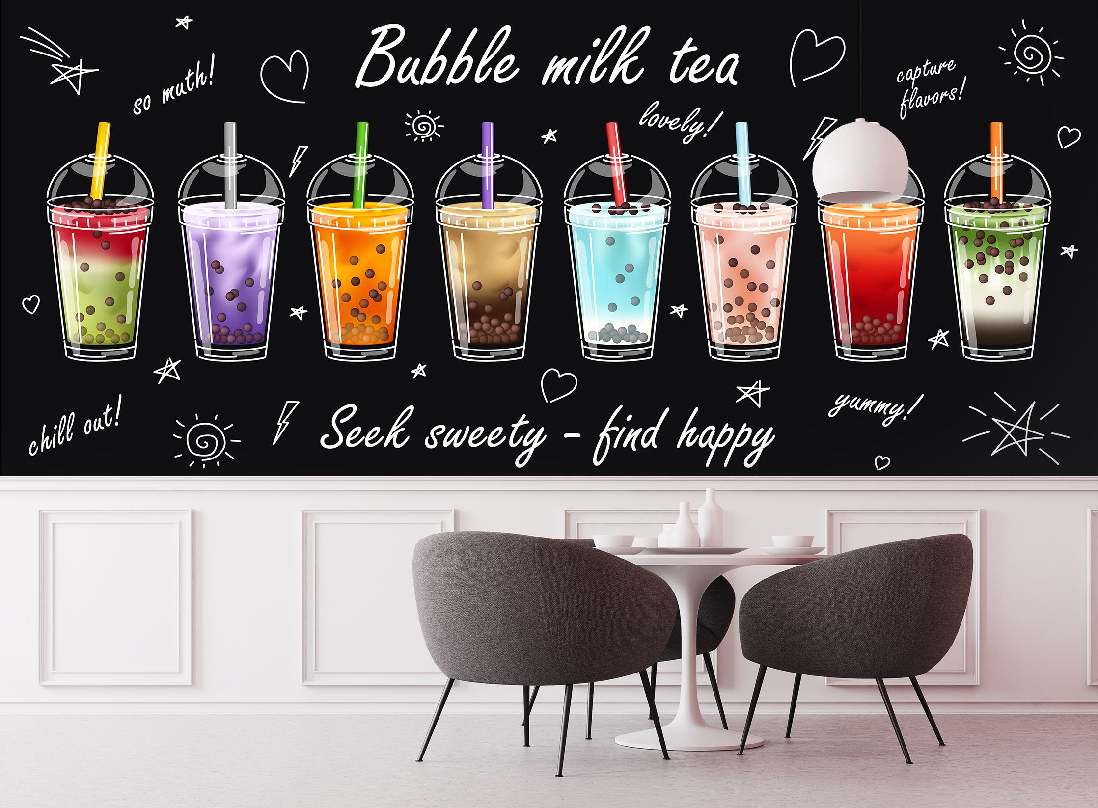 3D Pearl Tea 2069 Fruit Bubble Tea Milk Tea Shop Wall Murals