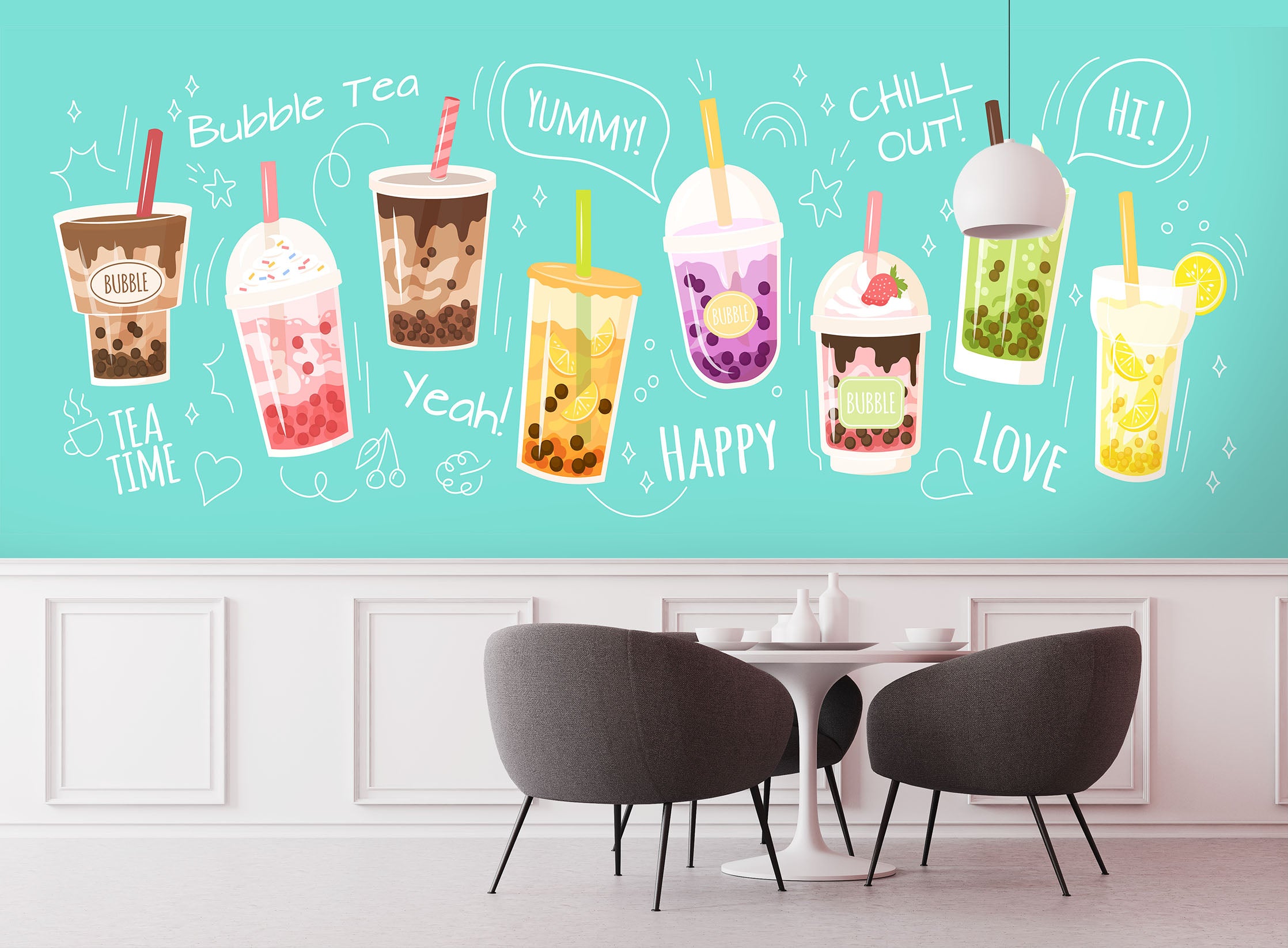 3D Pearl Tea 2088 Fruit Bubble Tea Milk Tea Shop Wall Murals