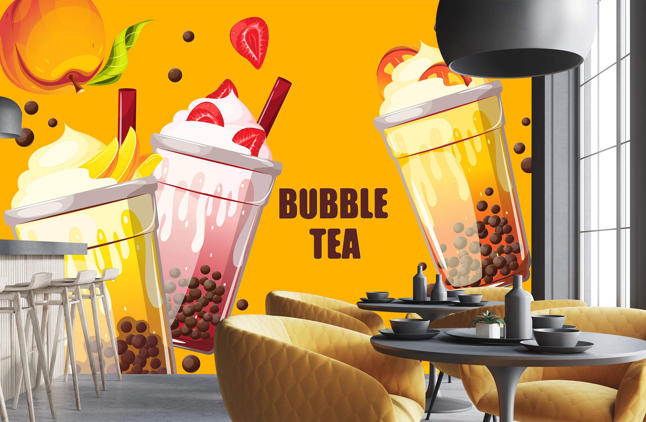 3D Pearl Tea 2090 Fruit Bubble Tea Milk Tea Shop Wall Murals