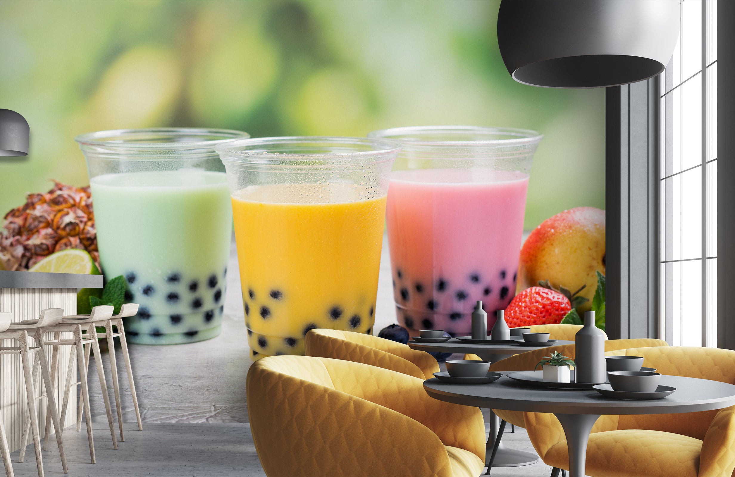 3D Pearl Tea 2042 Fruit Bubble Tea Milk Tea Shop Wall Murals