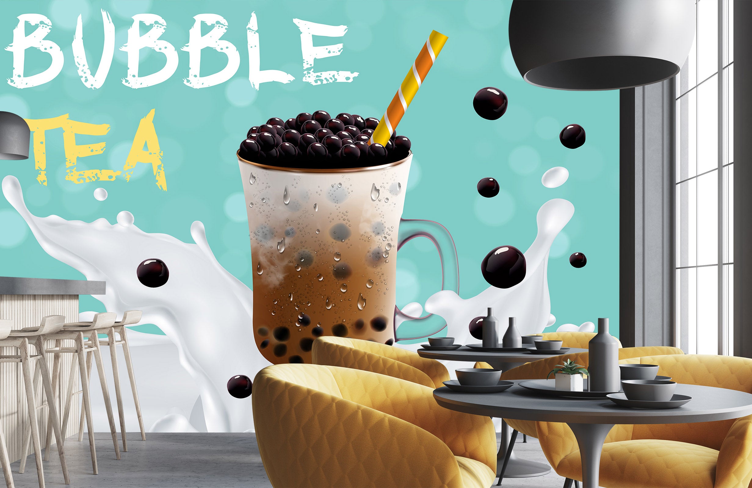 3D Pearl Tea 2076 Fruit Bubble Tea Milk Tea Shop Wall Murals