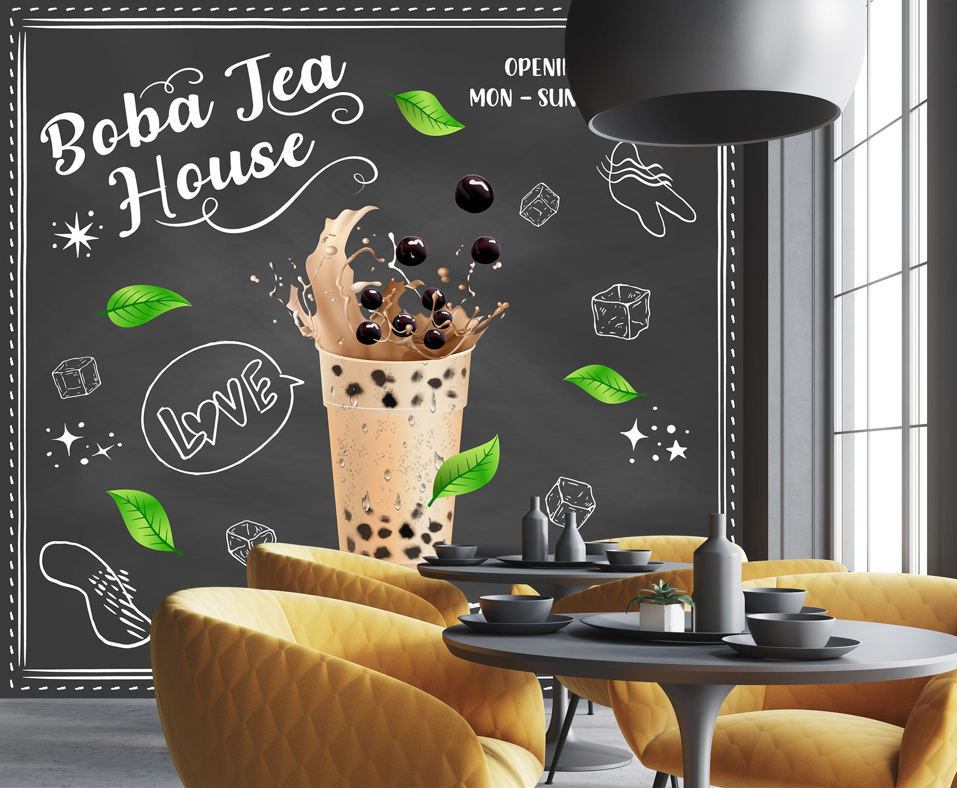 3D Pearl Tea 2079 Fruit Bubble Tea Milk Tea Shop Wall Murals