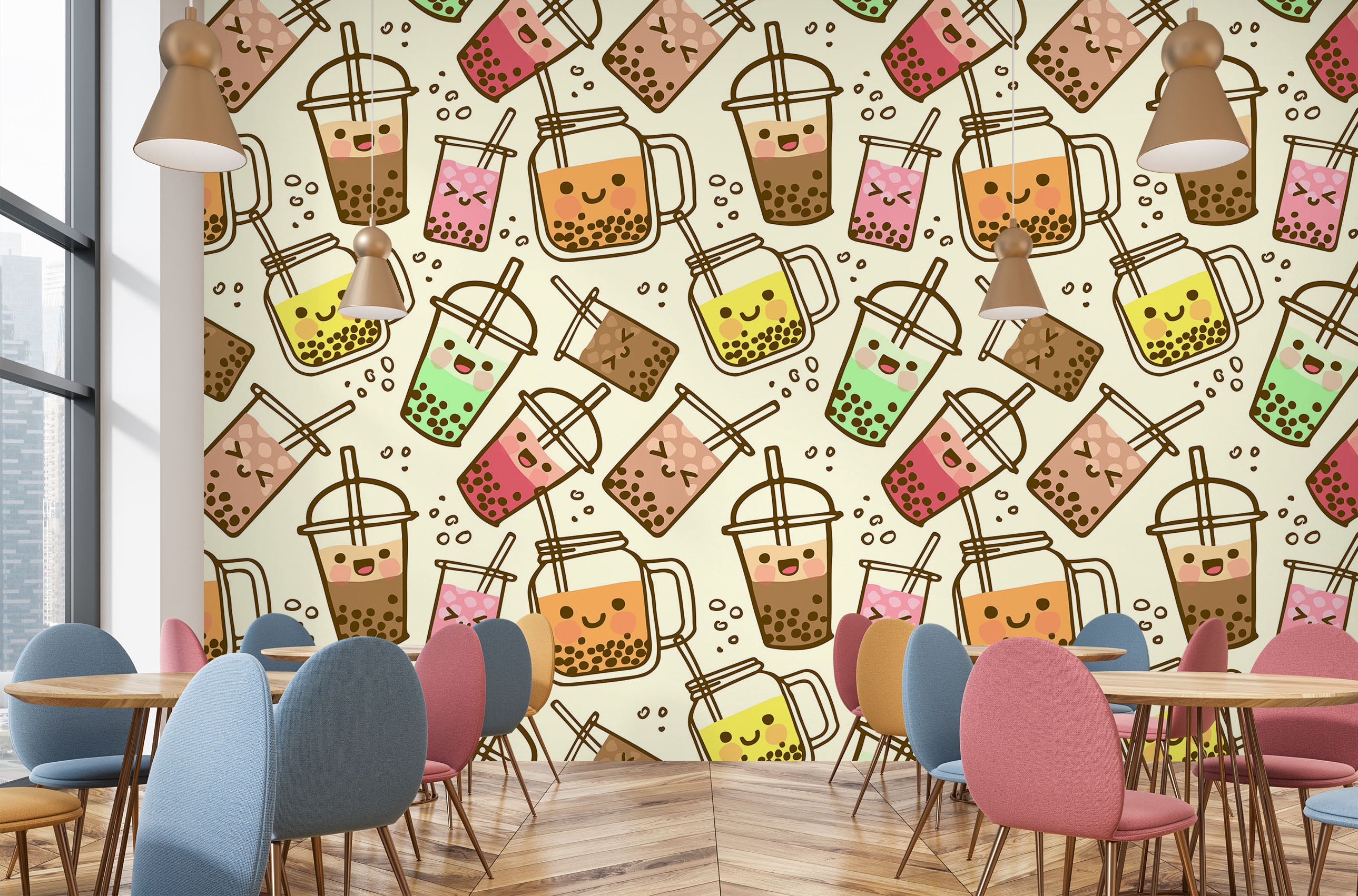 3D Pearl Tea 2053 Fruit Bubble Tea Milk Tea Shop Wall Murals