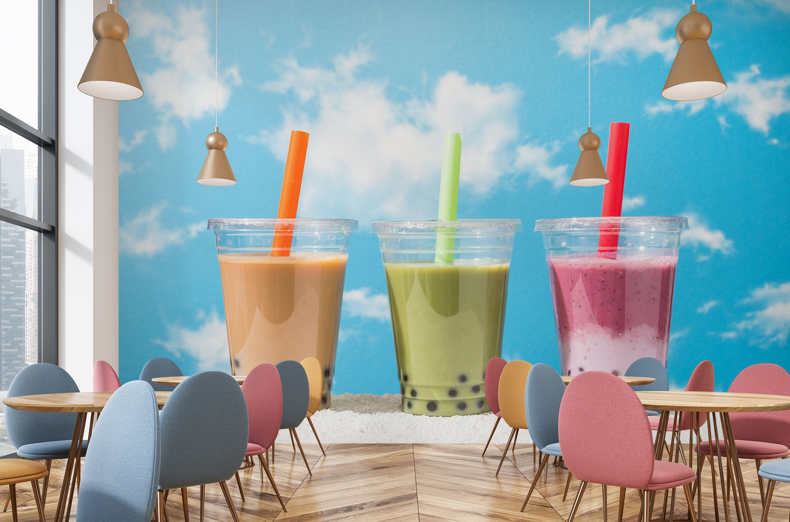 3D Pearl Tea 2051 Fruit Bubble Tea Milk Tea Shop Wall Murals