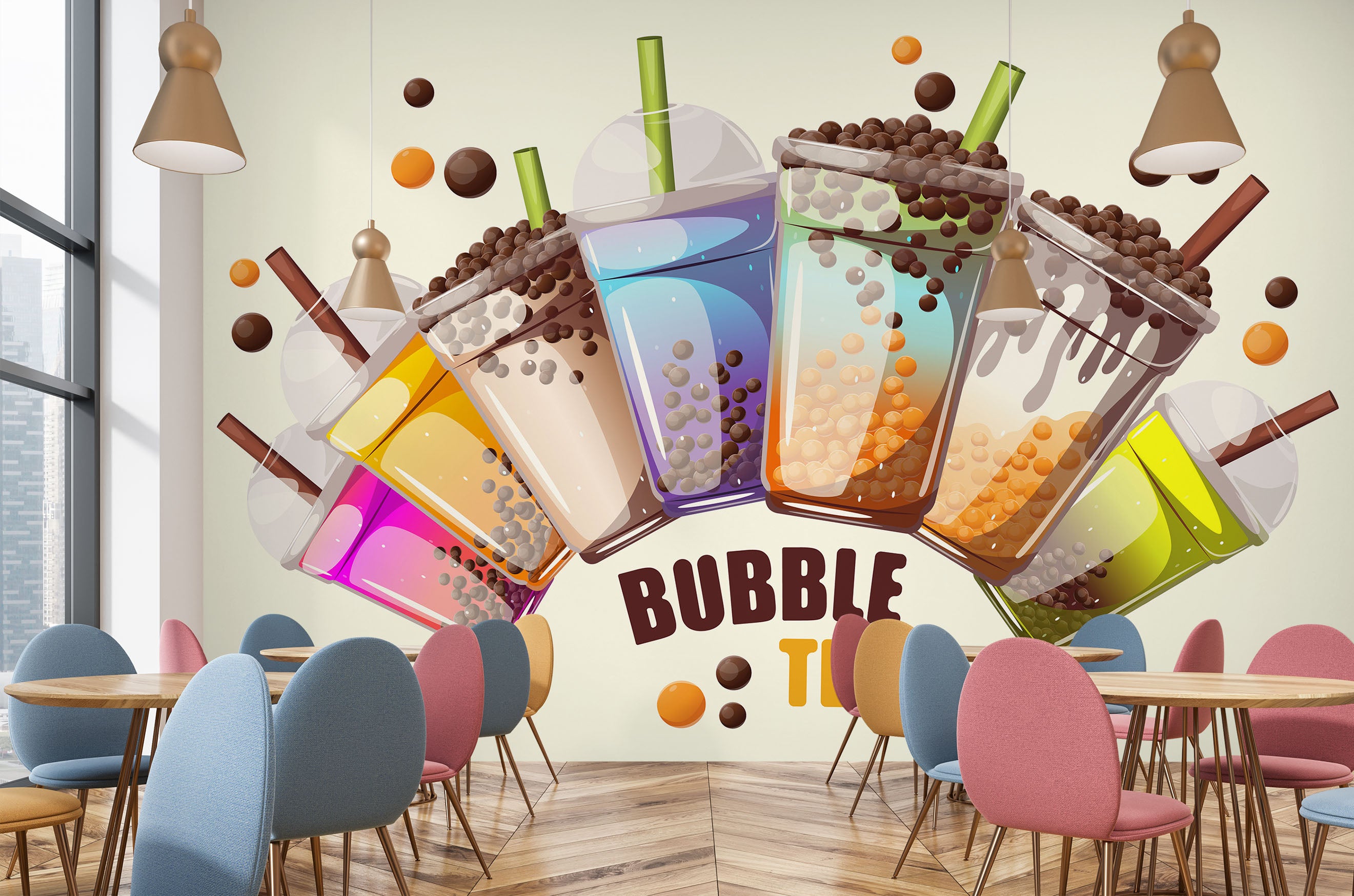 3D Pearl Tea 2089 Fruit Bubble Tea Milk Tea Shop Wall Murals