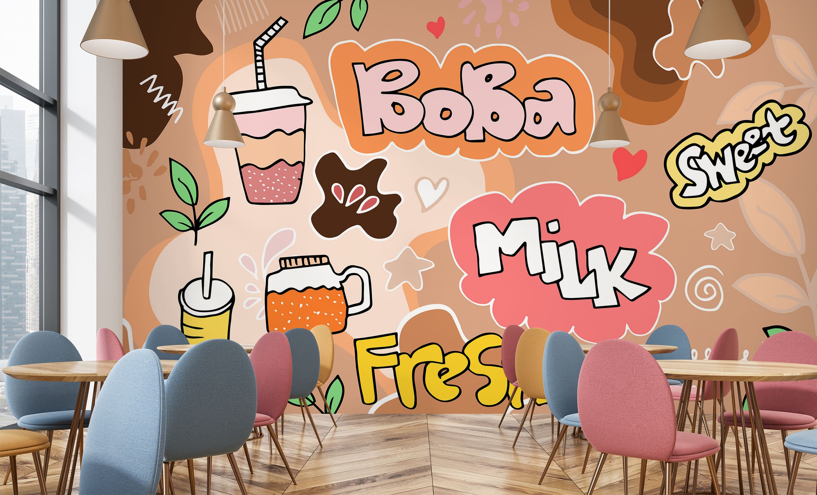 3D Pearl Tea 2072 Fruit Bubble Tea Milk Tea Shop Wall Murals