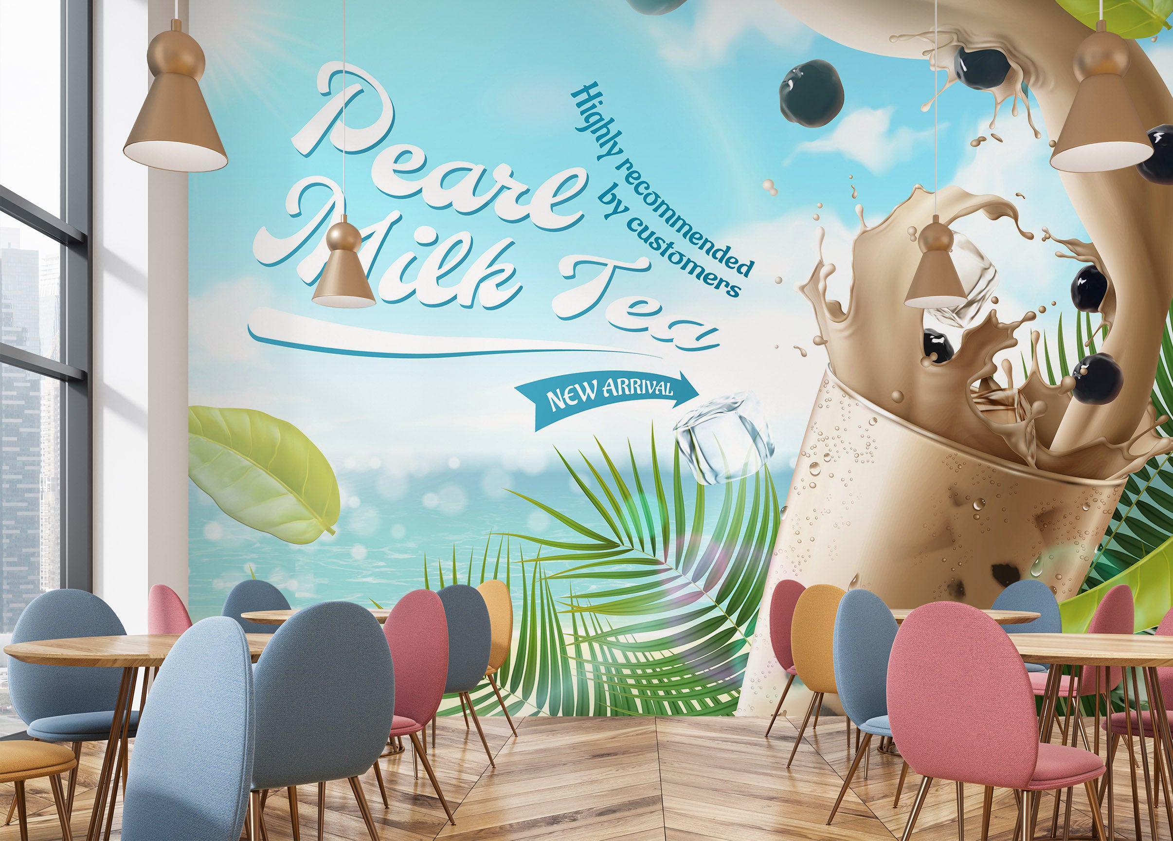 3D Pearl Tea 2044 Fruit Bubble Tea Milk Tea Shop Wall Murals