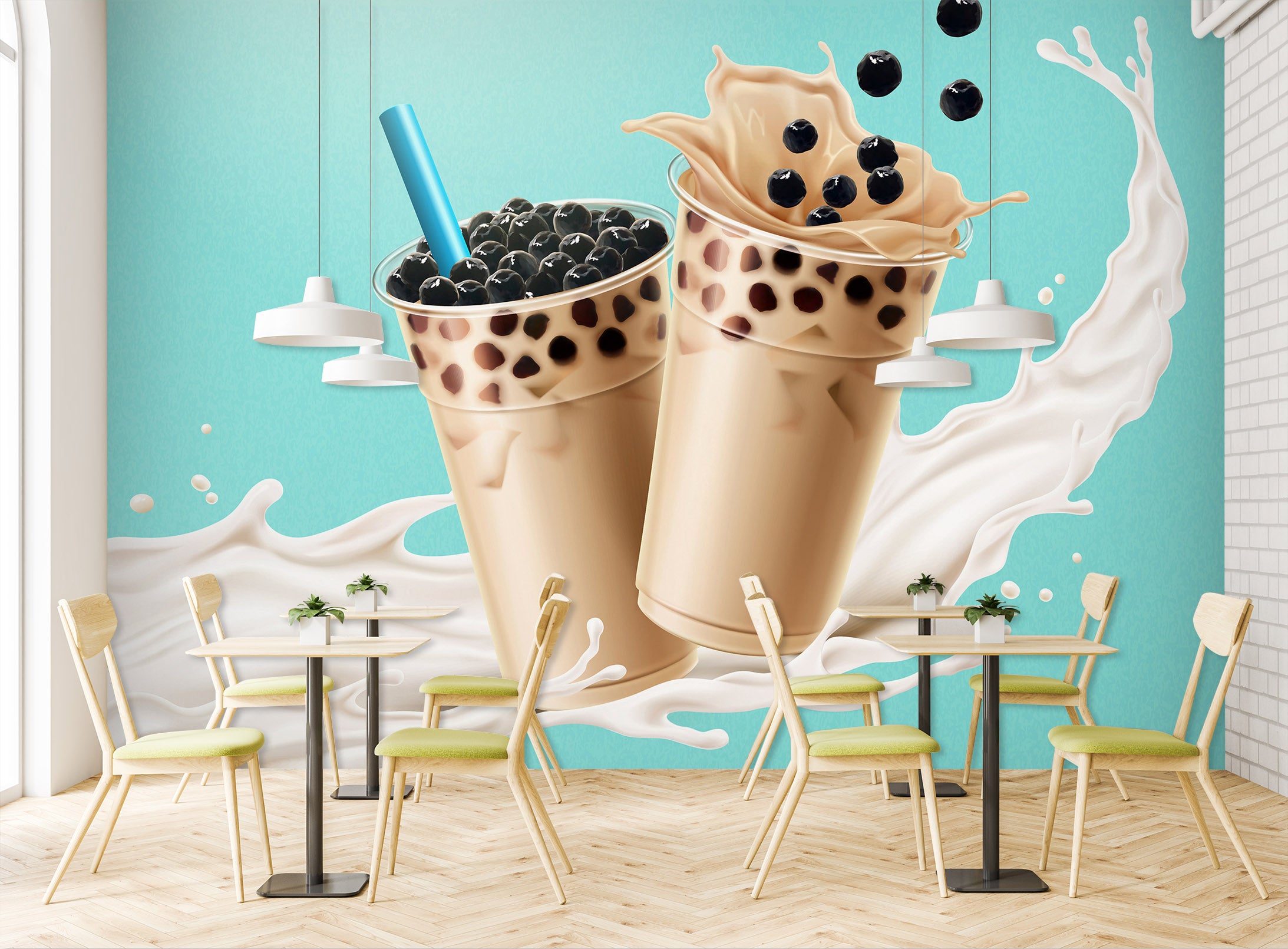 3D Pearl Tea 2047 Fruit Bubble Tea Milk Tea Shop Wall Murals