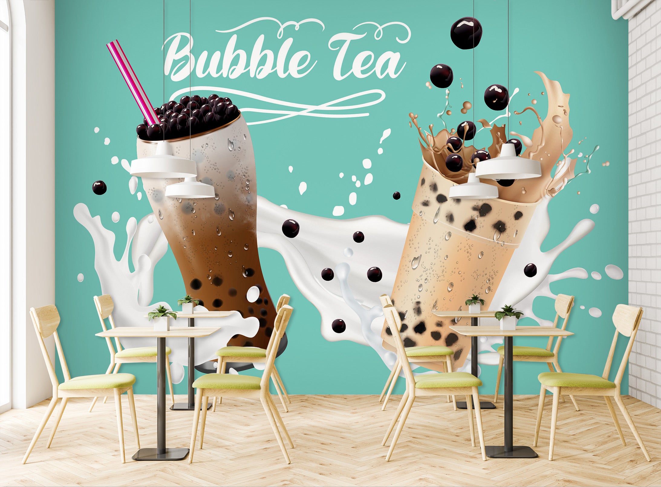 3D Pearl Tea 2077 Fruit Bubble Tea Milk Tea Shop Wall Murals