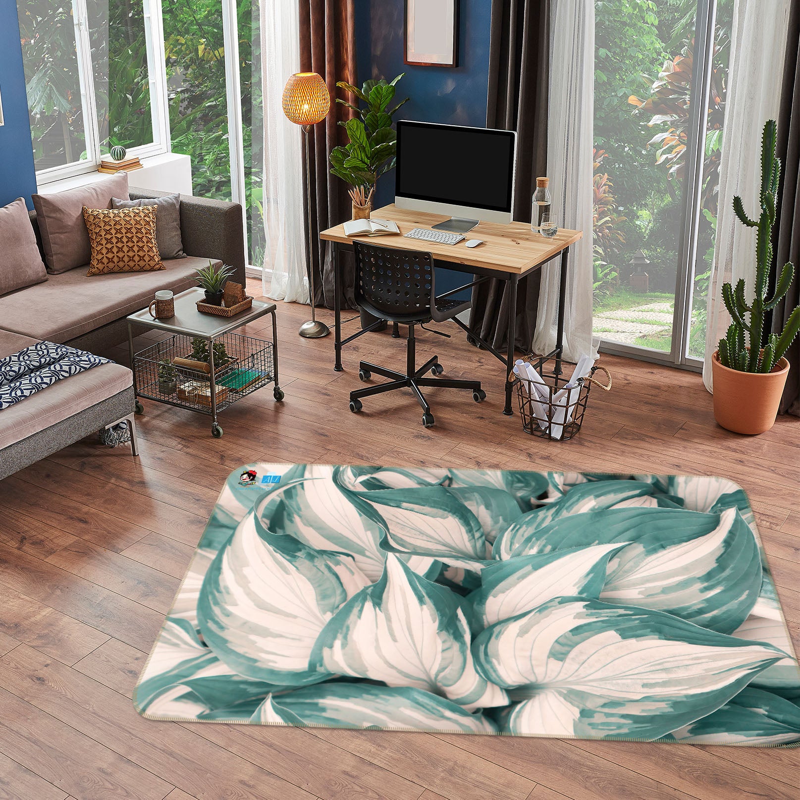 3D Green Leaves 3055 Rug Non Slip Rug Mat