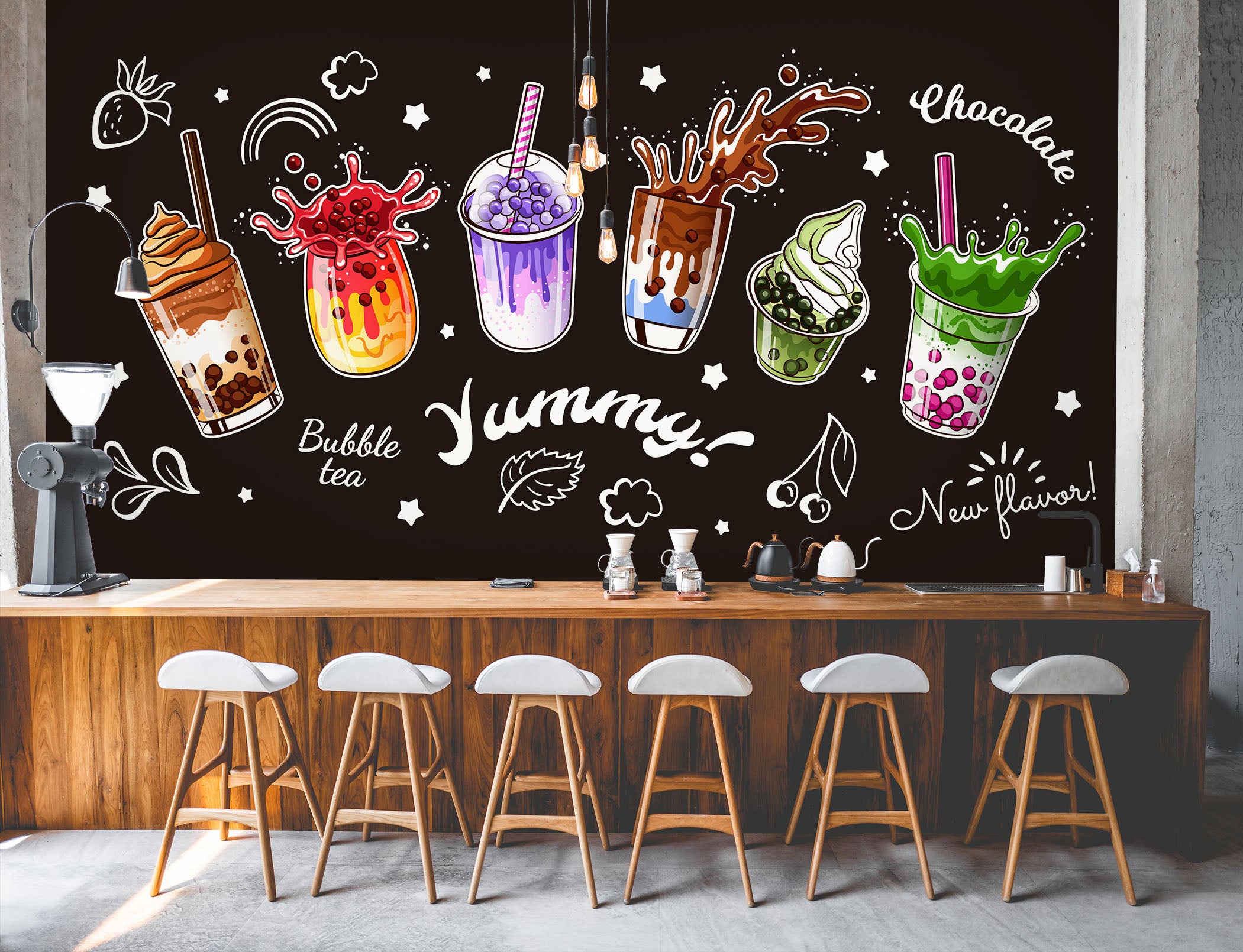 3D Pearl Tea 2082 Fruit Bubble Tea Milk Tea Shop Wall Murals