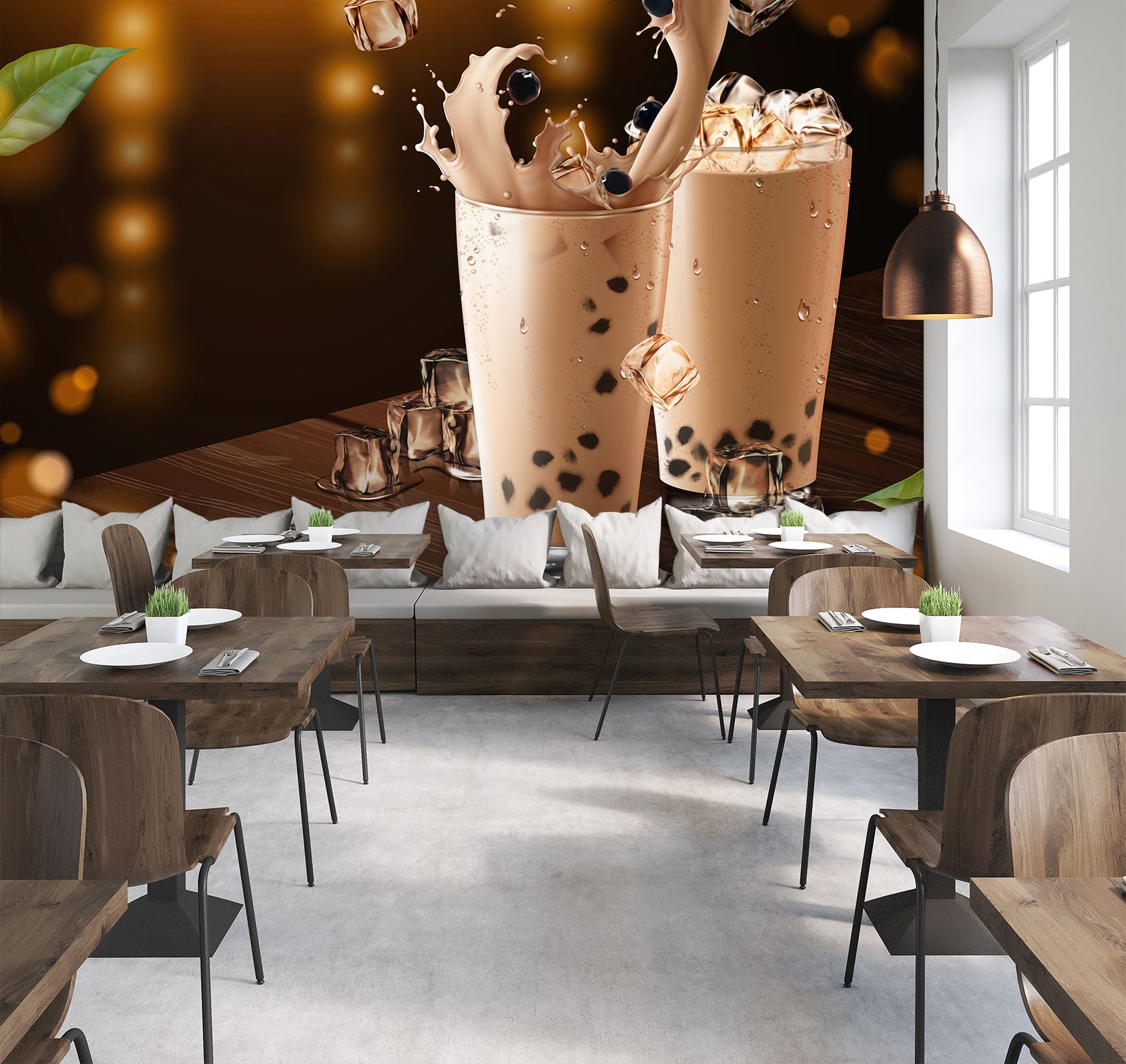 3D Pearl Tea 2055 Fruit Bubble Tea Milk Tea Shop Wall Murals