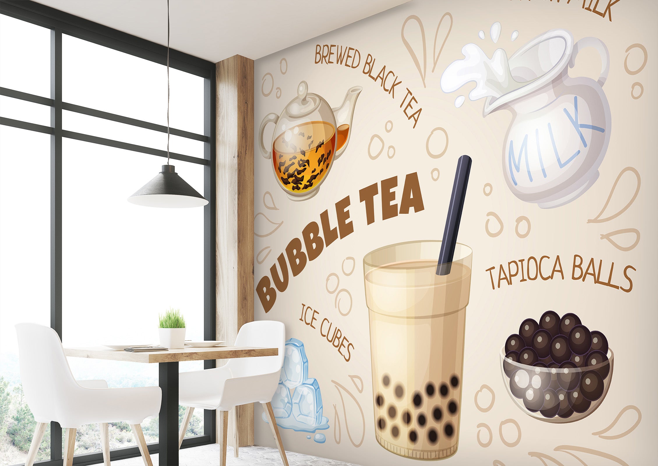 3D Pearl Tea 2056 Fruit Bubble Tea Milk Tea Shop Wall Murals