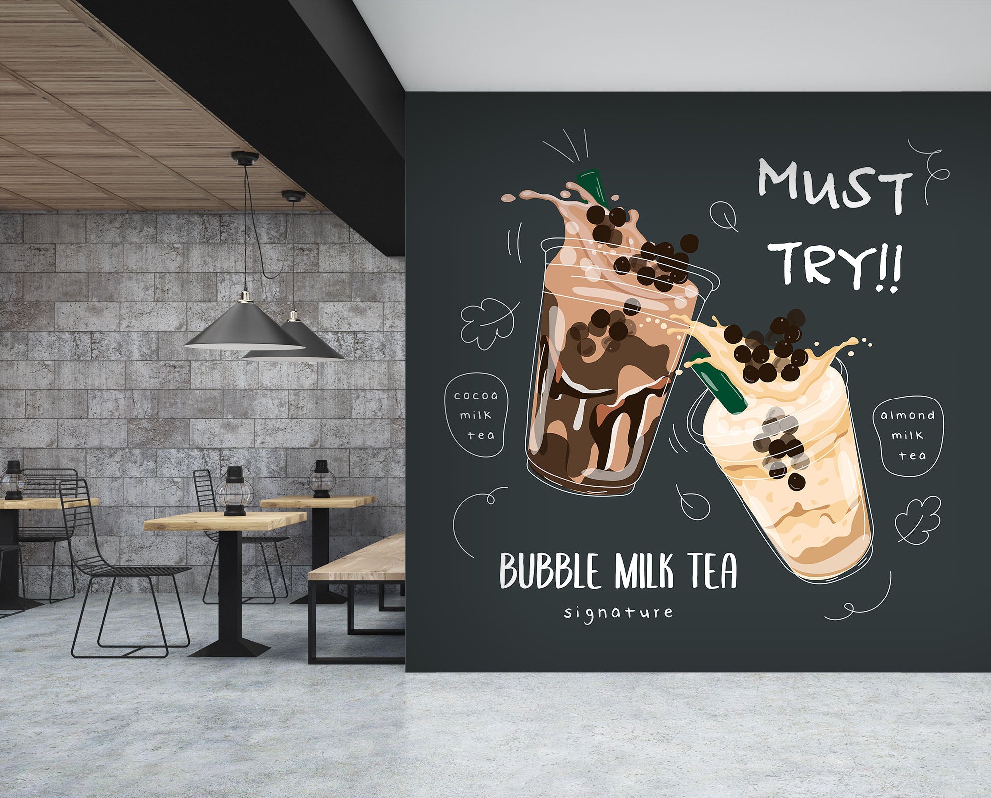 3D Pearl Tea 2059 Fruit Bubble Tea Milk Tea Shop Wall Murals