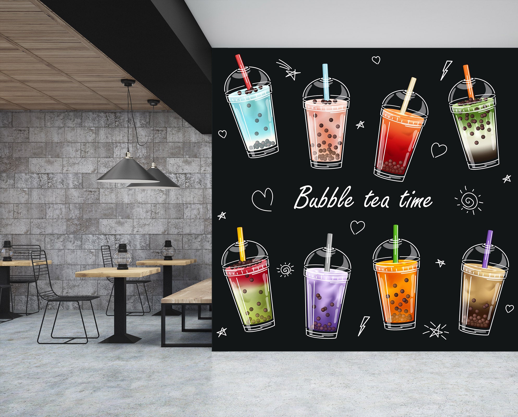 3D Pearl Tea 2067 Fruit Bubble Tea Milk Tea Shop Wall Murals