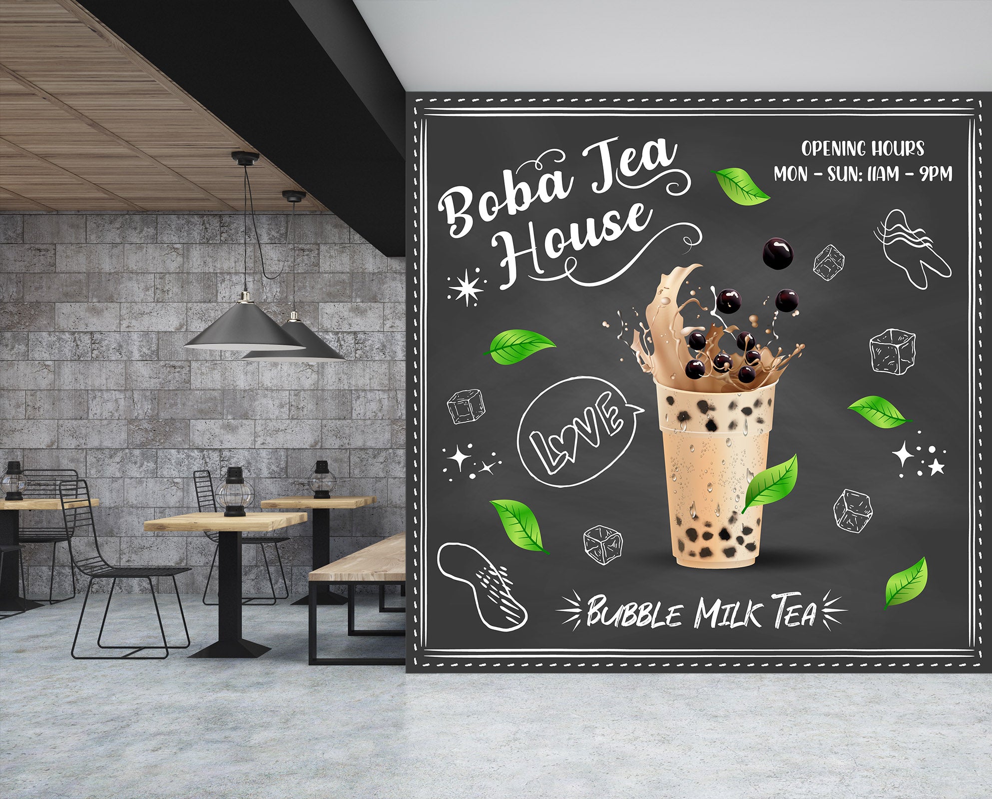 3D Pearl Tea 2079 Fruit Bubble Tea Milk Tea Shop Wall Murals