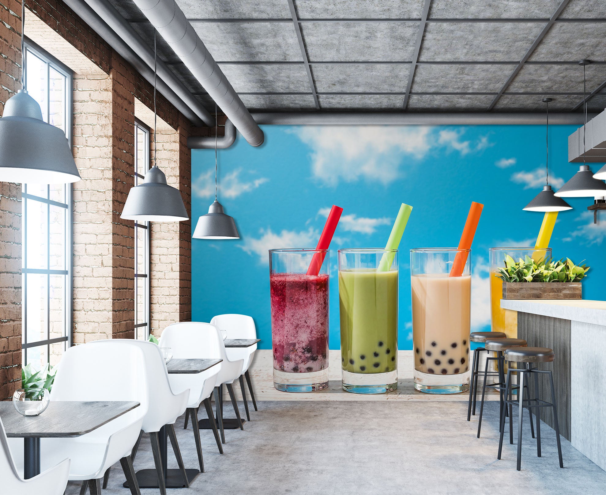 3D Pearl Tea 2050 Fruit Bubble Tea Milk Tea Shop Wall Murals