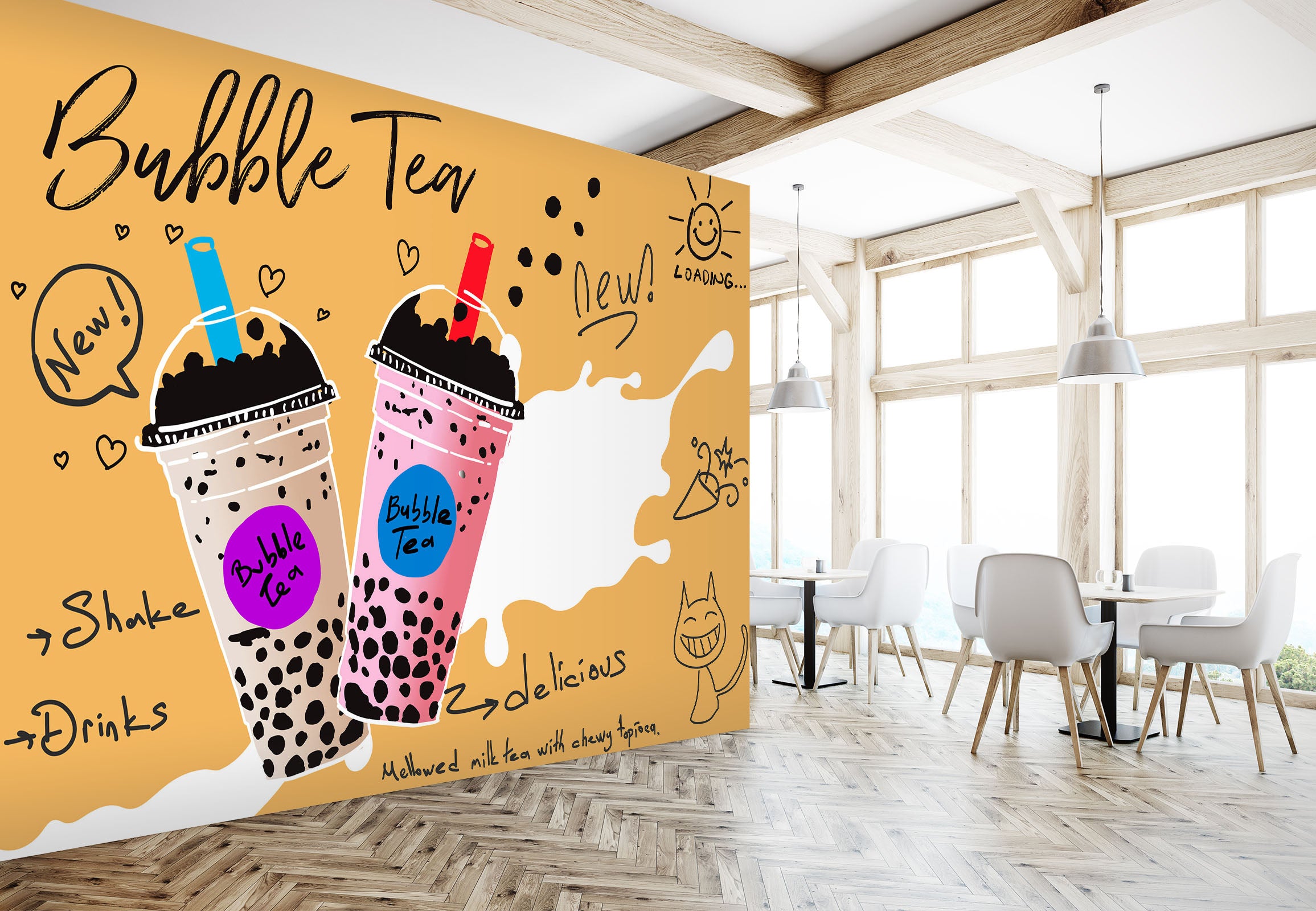 3D Pearl Tea 2073 Fruit Bubble Tea Milk Tea Shop Wall Murals