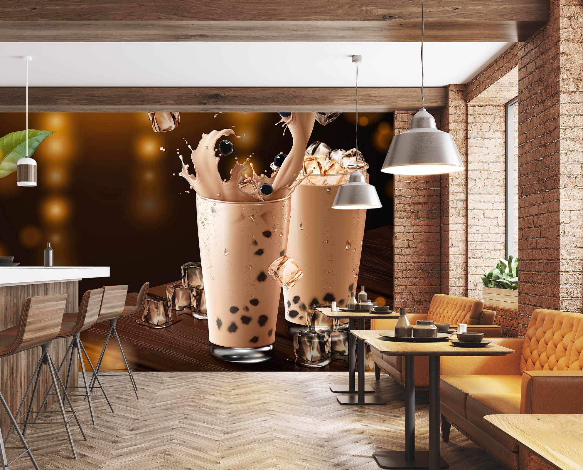 3D Pearl Tea 2055 Fruit Bubble Tea Milk Tea Shop Wall Murals