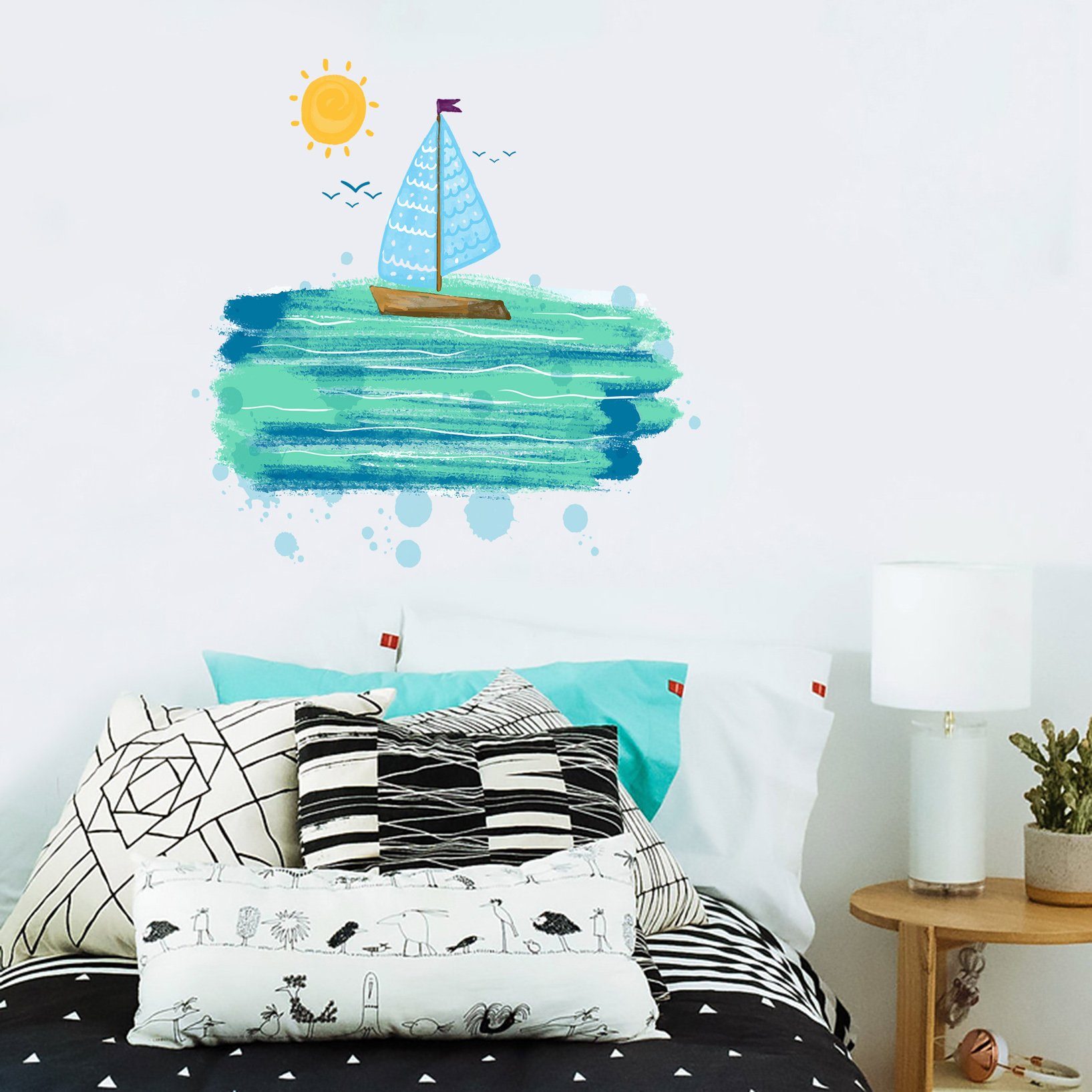 3D Graffiti Sun Boat 162 Wall Stickers Wallpaper AJ Wallpaper 