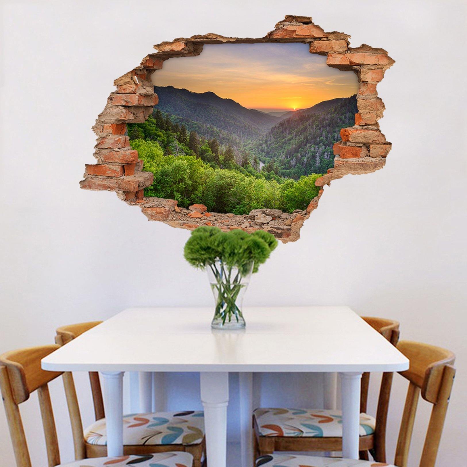 3D Mountains Sunset 205 Broken Wall Murals Wallpaper AJ Wallpaper 