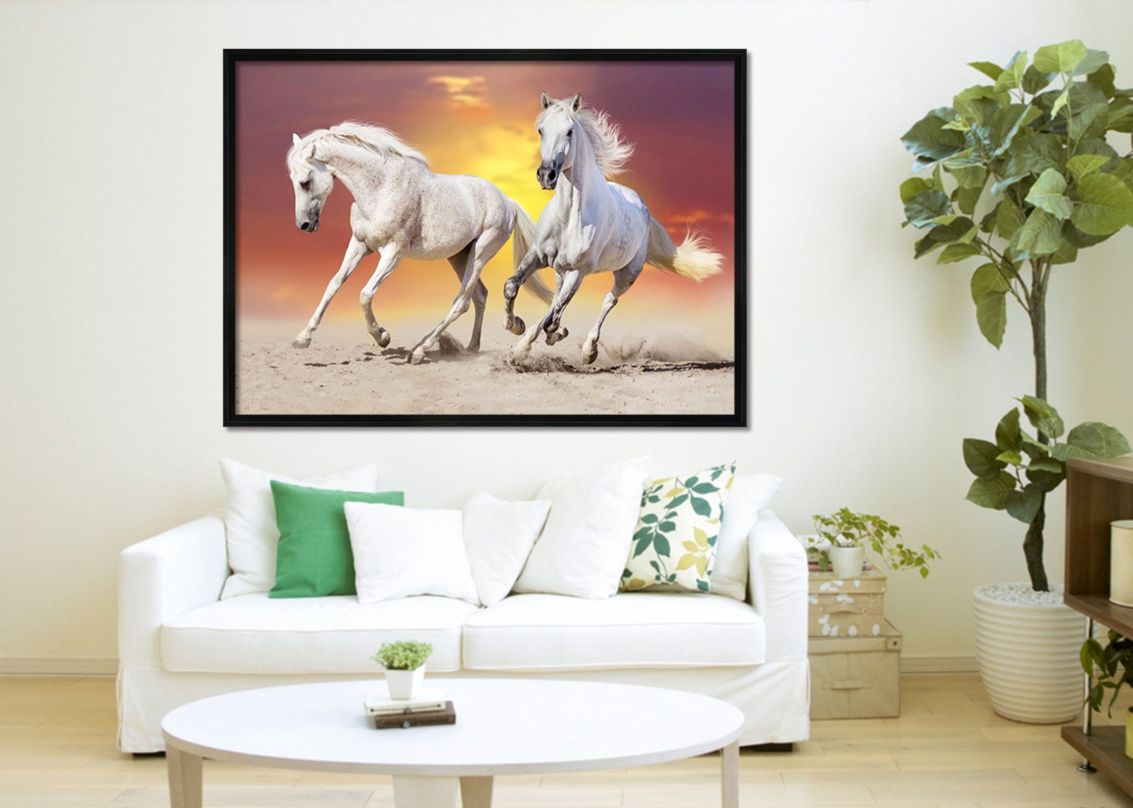 3D Running White Horse 004 Fake Framed Print Painting Wallpaper AJ Creativity Home 