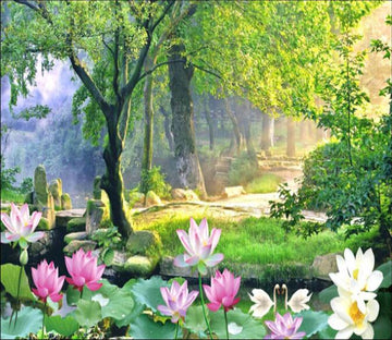 3D Blooming Trees And Lotus Wallpaper AJ Wallpaper 1 