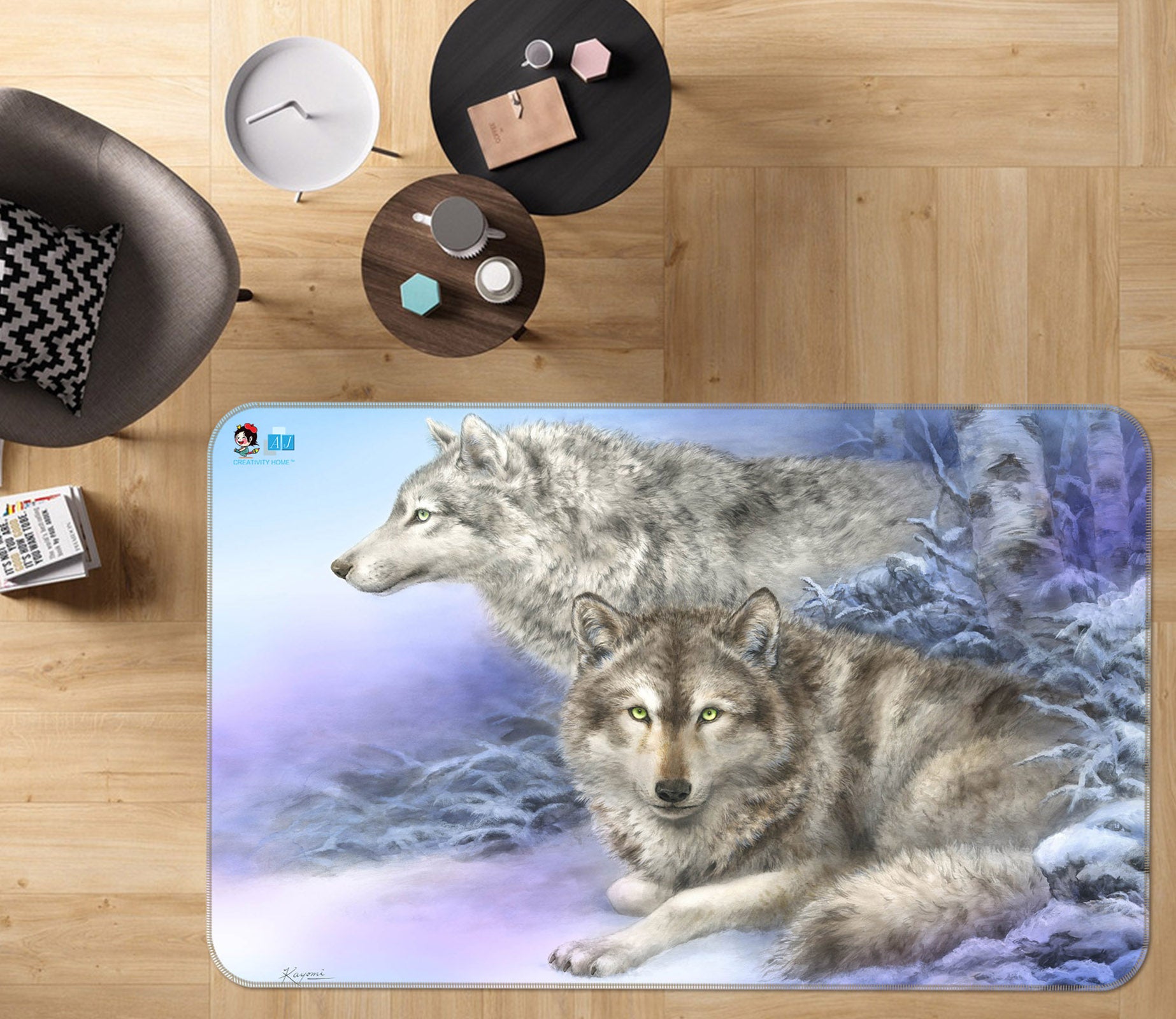 3D Snow Wolf 5634 Kayomi Harai Rug Non Slip Rug Mat