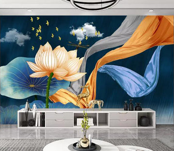 3D Lotus Boat WC2259 Wall Murals