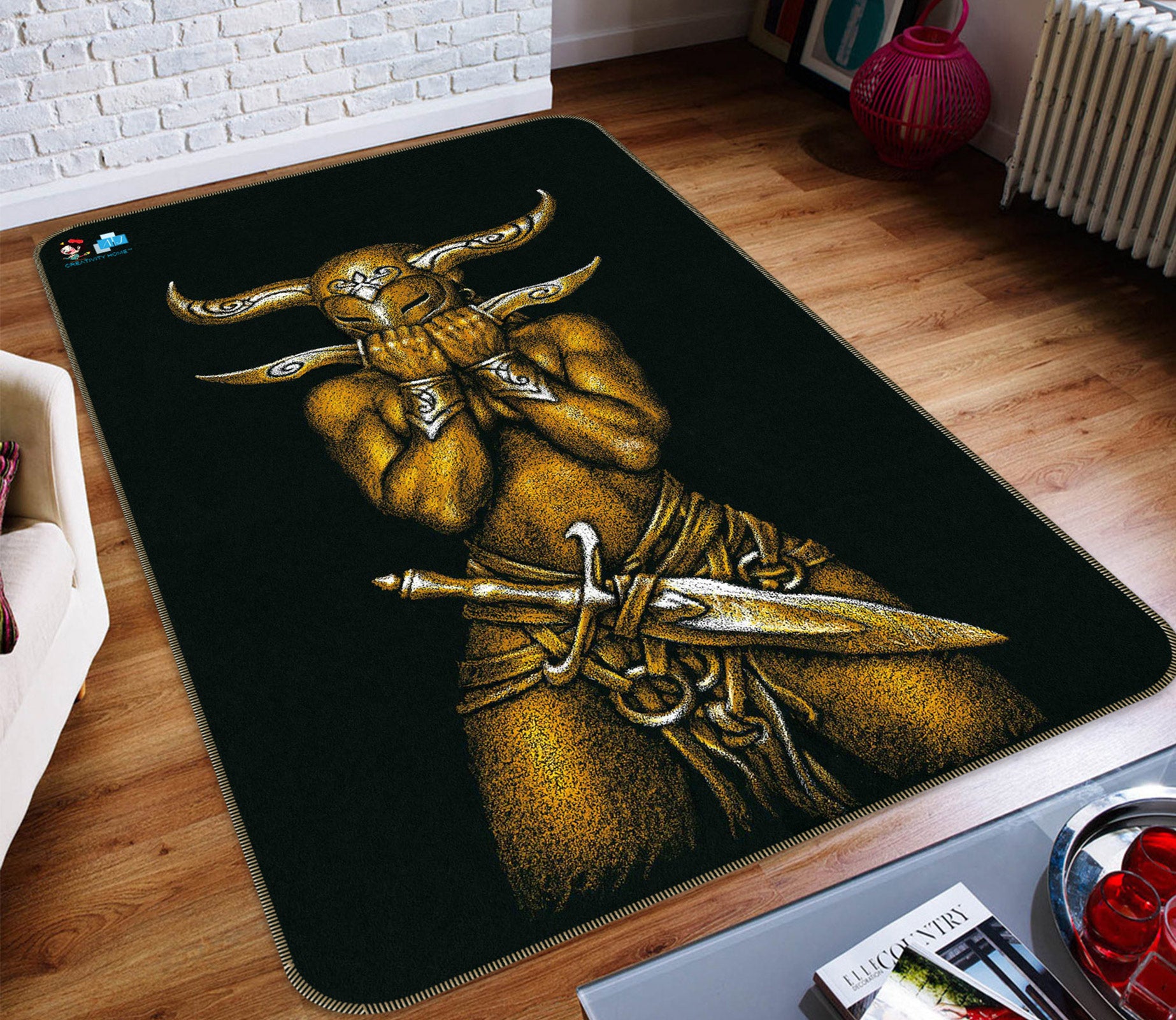 3D Sword Horn Mask Man 6025 Ciruelo Rug Non Slip Rug Mat