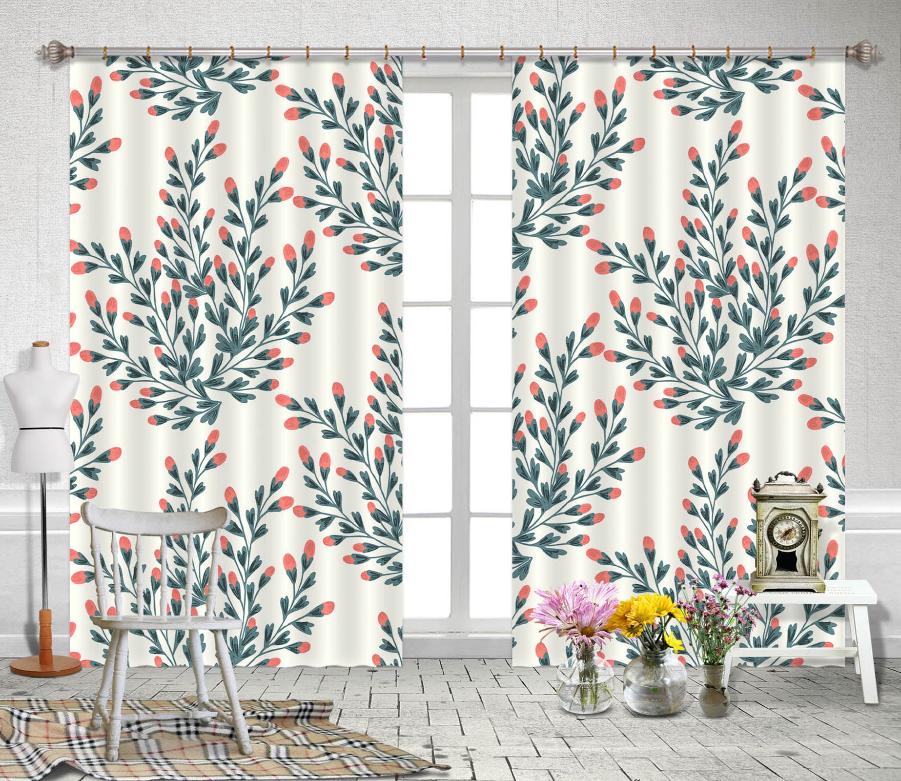 3D Branch Flower 11127 Kashmira Jayaprakash Curtain Curtains Drapes